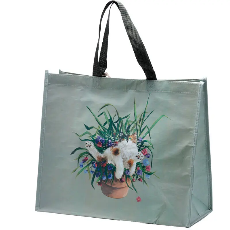 Haskins Cat and Green Flower Bed Einkaufstasche Produktfoto