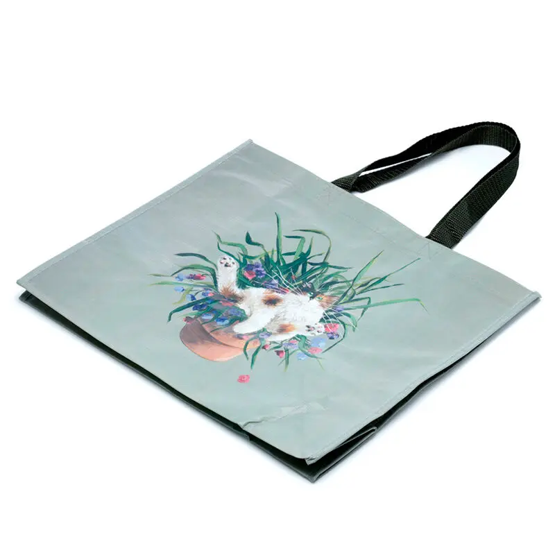 Haskins Cat and Green Flower Bed Einkaufstasche Produktfoto