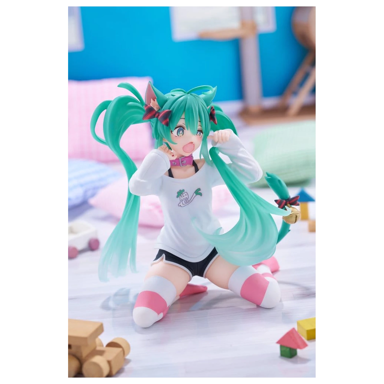 Hatsune Miku PVC Statue Schreibtisch Süße Figur Hatsune Miku Katze Ohr T-Shirt Ver. 13 cm Produktfoto