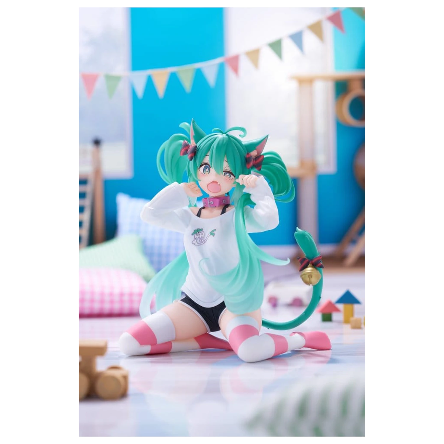 Hatsune Miku PVC Statue Schreibtisch Süße Figur Hatsune Miku Katze Ohr T-Shirt Ver. 13 cm Produktfoto
