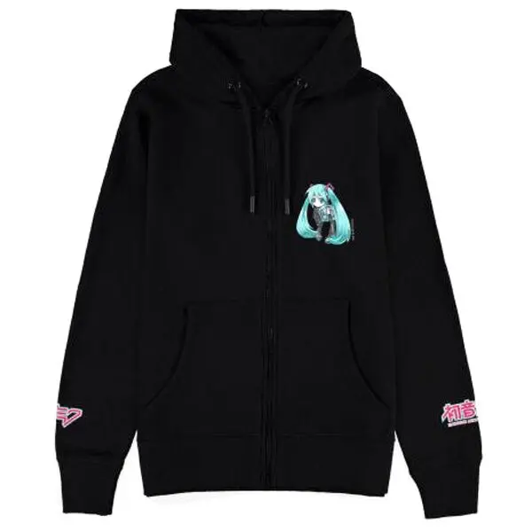 Hatsune Miku Kapuzenpullover mit Reißverschluss schwarz Produktfoto