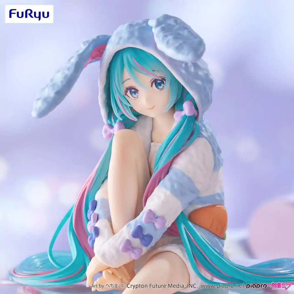 Hatsune Miku Noodle Stopper PVC-Statue Hatsune Miku Rabbit Ear Hood Pajama Blue Color Ver. 14 cm Produktfoto