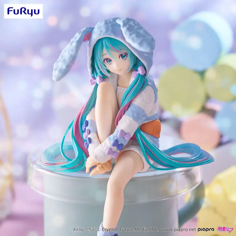 Hatsune Miku Noodle Stopper PVC-Statue Hatsune Miku Rabbit Ear Hood Pajama Blue Color Ver. 14 cm Produktfoto