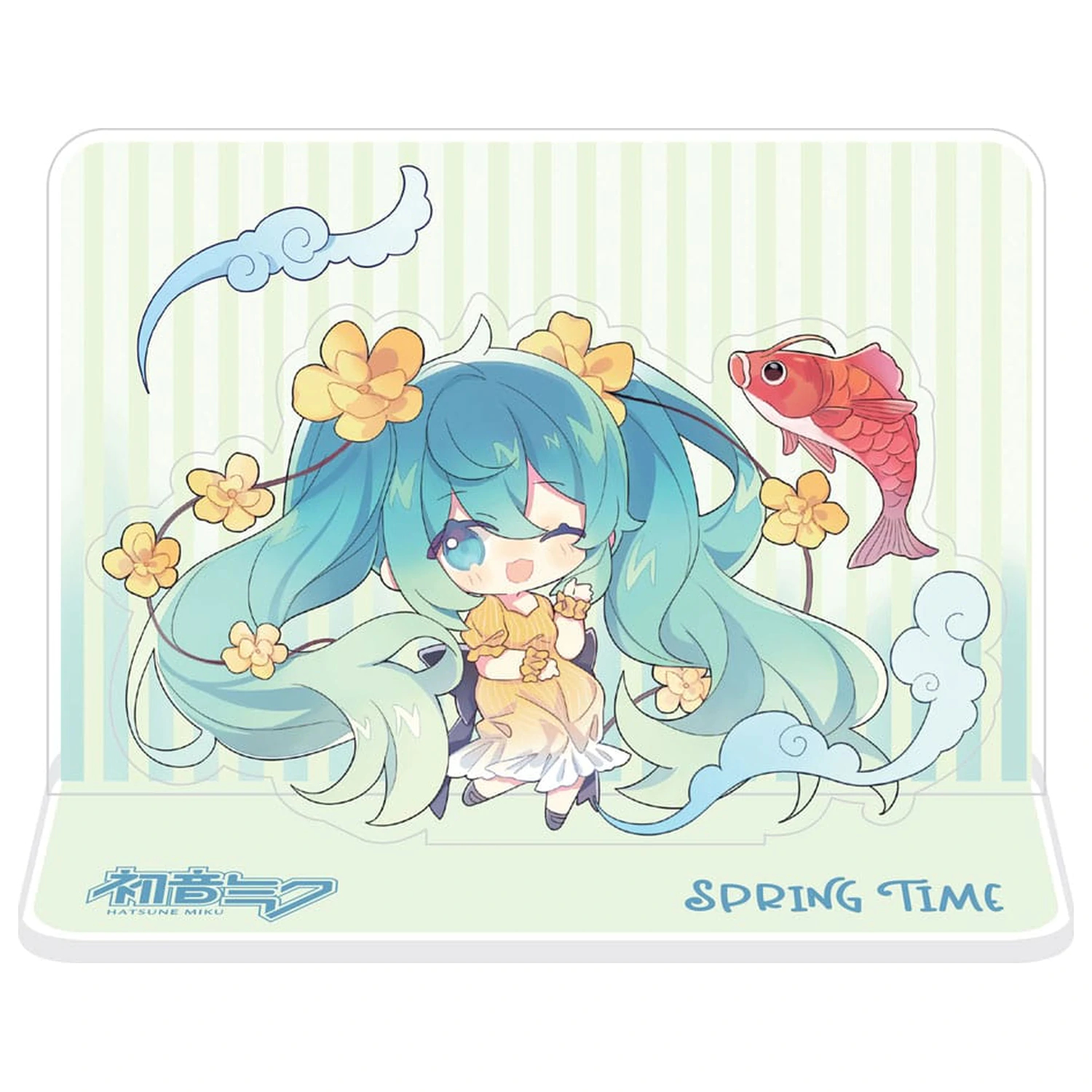 Hatsune Miku Acryl Figur Aufsteller Hatsune Miku Spring Time Chibi Miku with Koi 11 cm Produktfoto