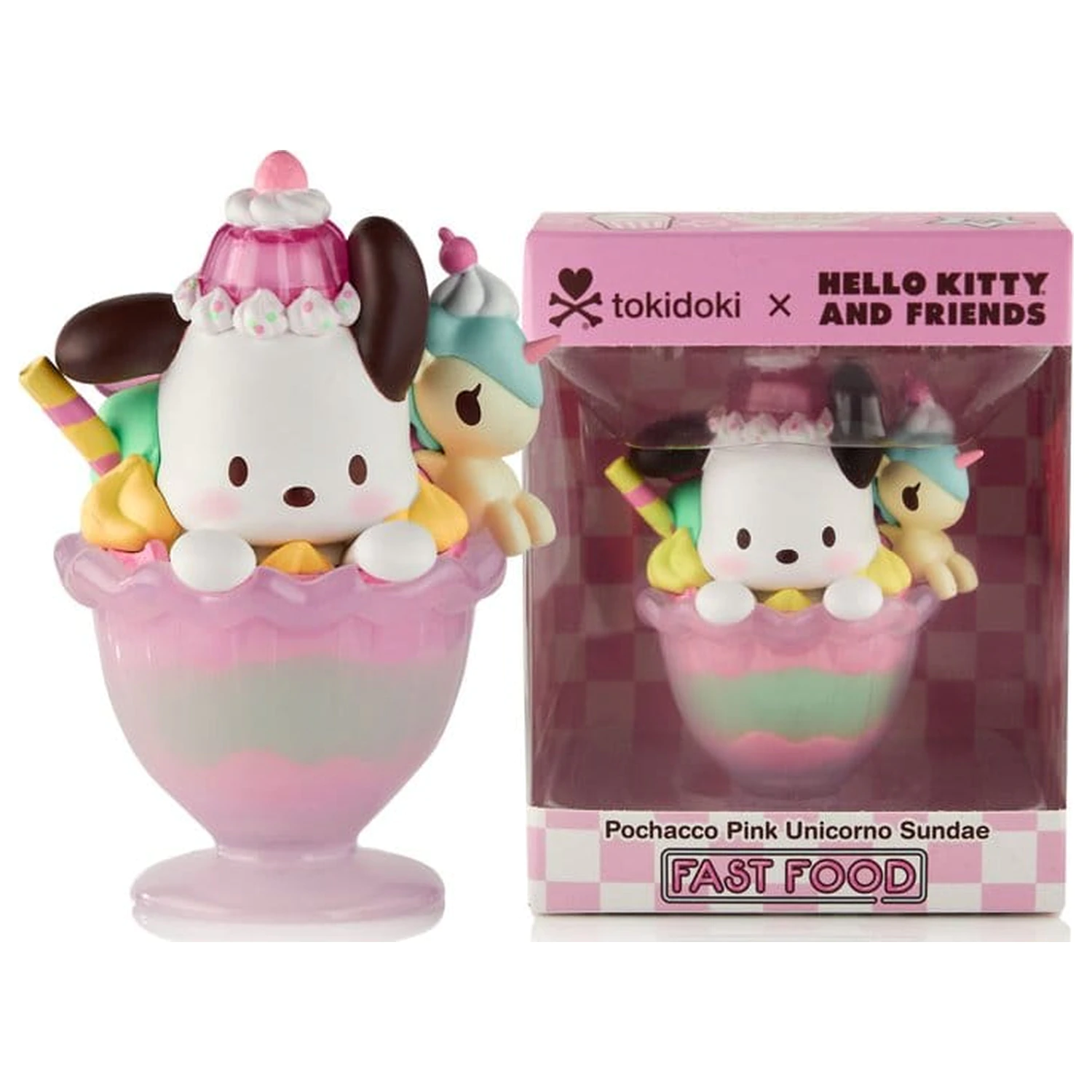 Hello Kitty & Friends Fensterbox Figur Fast Food Pochacco Pink Unicorn Sundae 9 cm Produktfoto