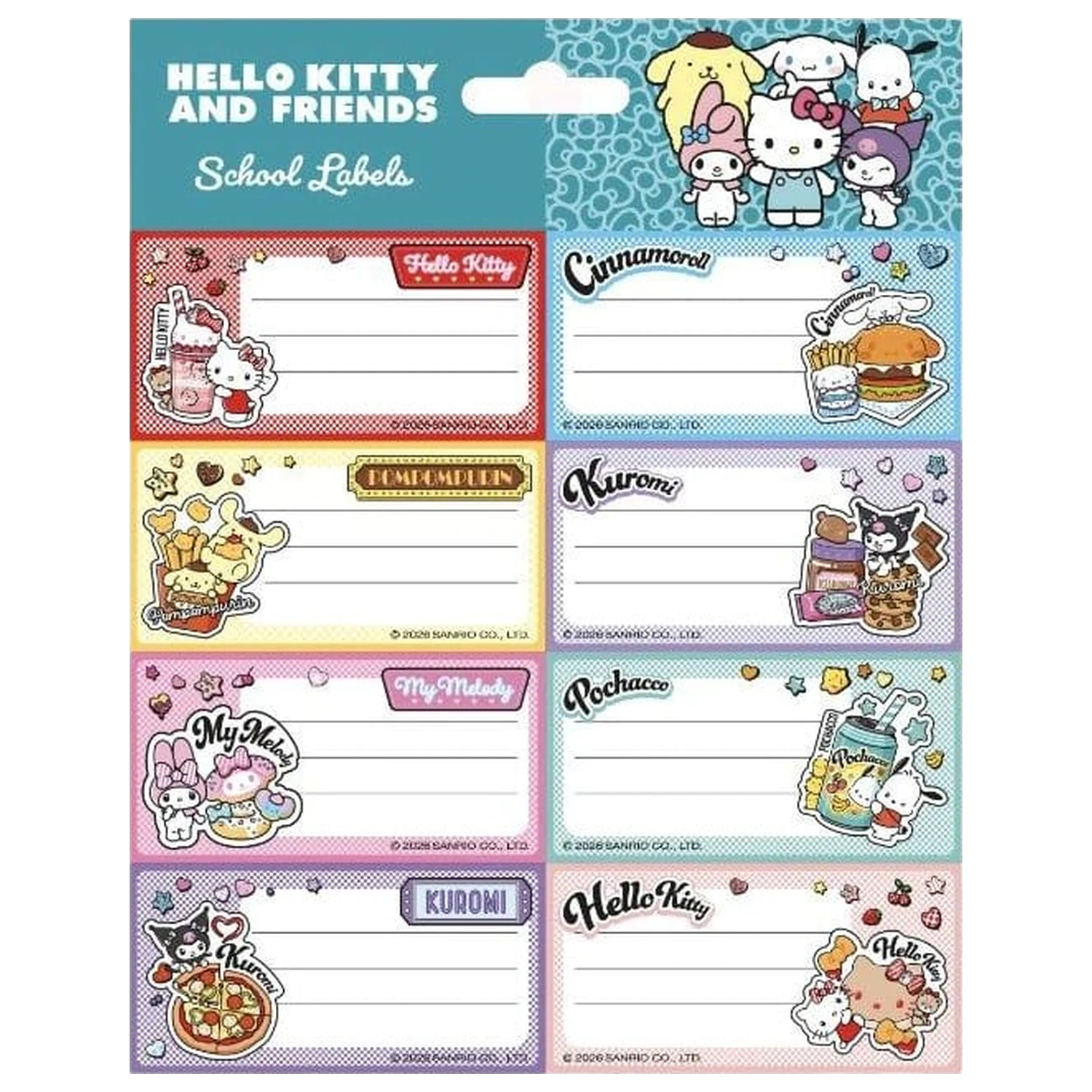Hello Kitty and Friends Schul-Etiketten American Diner Version Produktfoto