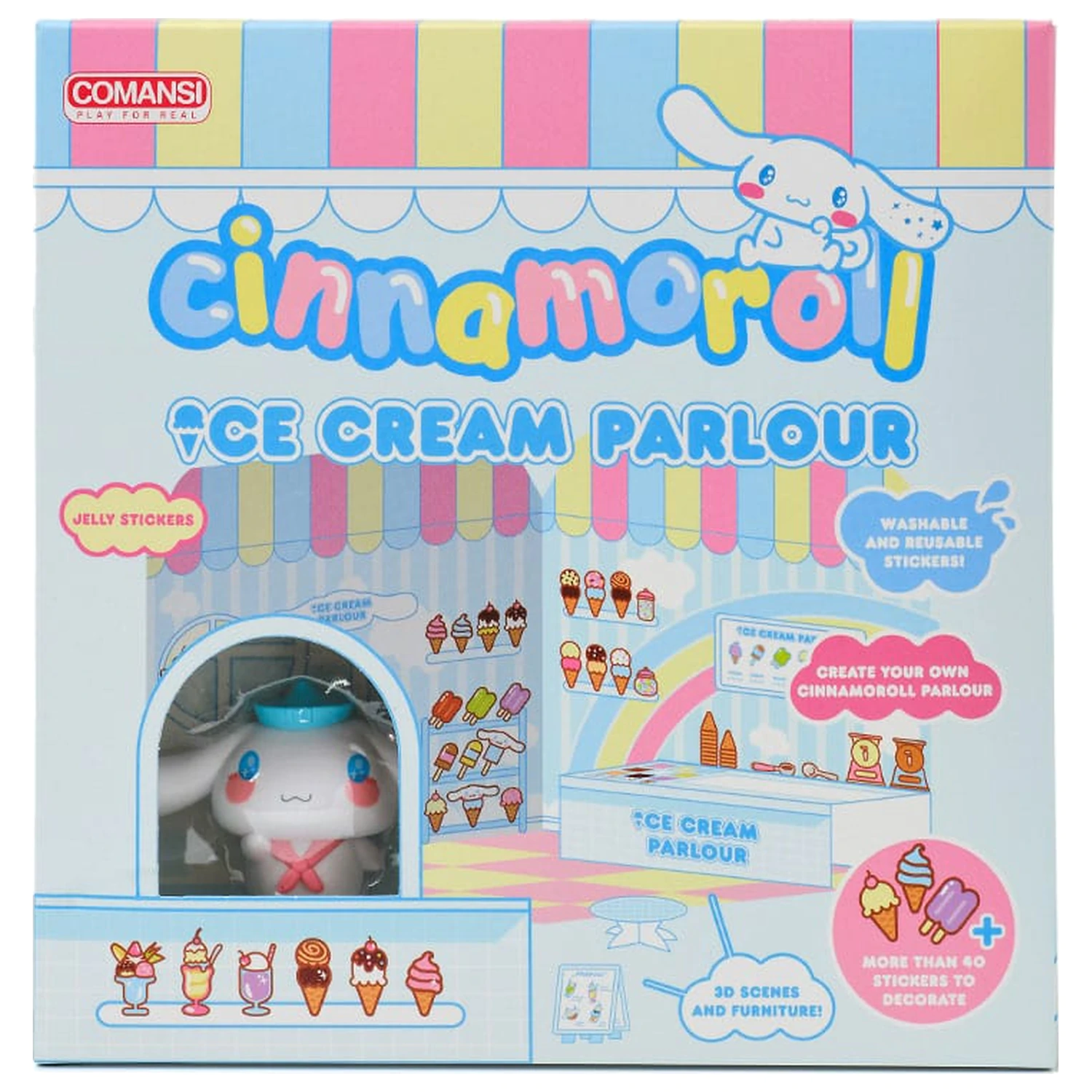 Hello Kitty and Friends Mini Figur Aufkleber Haus Cinnamoroll Ice Cream Parlour Produktfoto