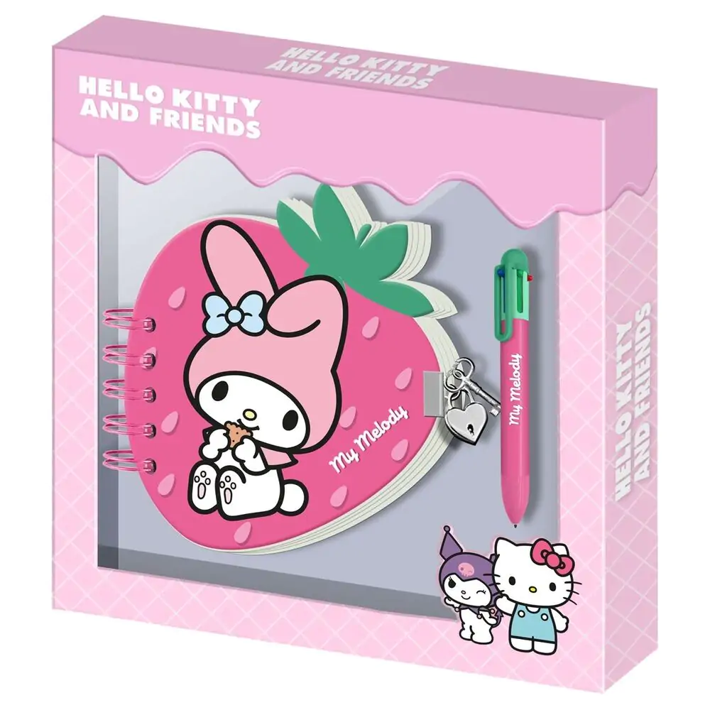 Hello Kitty and Friends My Melody Erdbeer Tagebuch und Stift Produktfoto