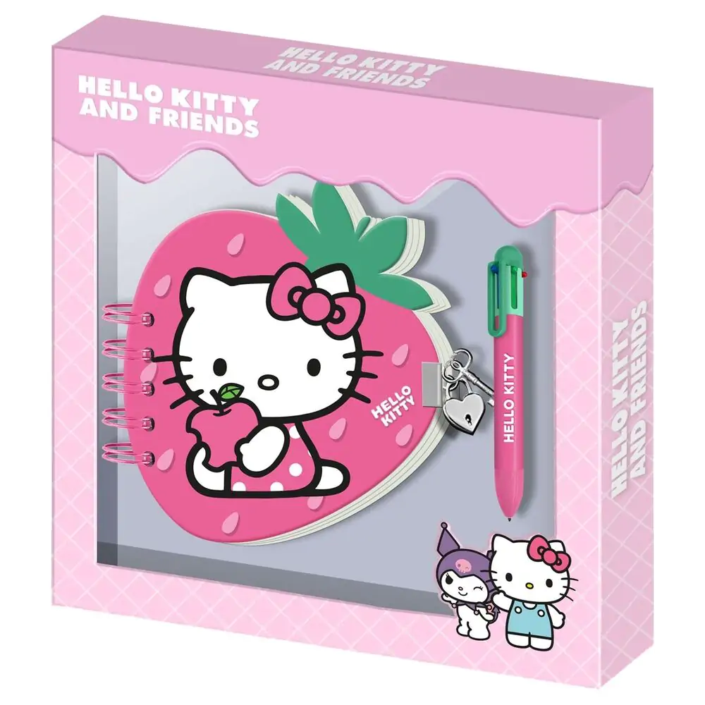 Hello Kitty and Friends Erdbeer Tagebuch und Stift Produktfoto