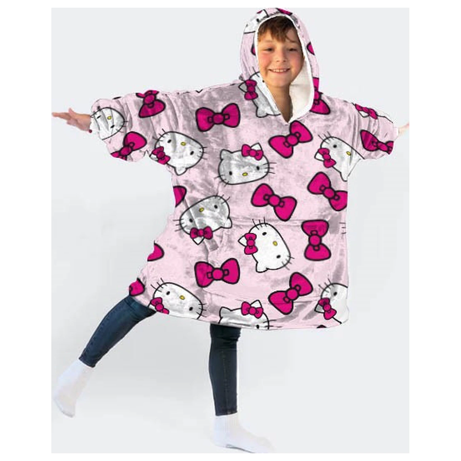 Hello Kitty Bow Plüsch Fleece tragbare Decke Poncho für Alter 7-14 Produktfoto