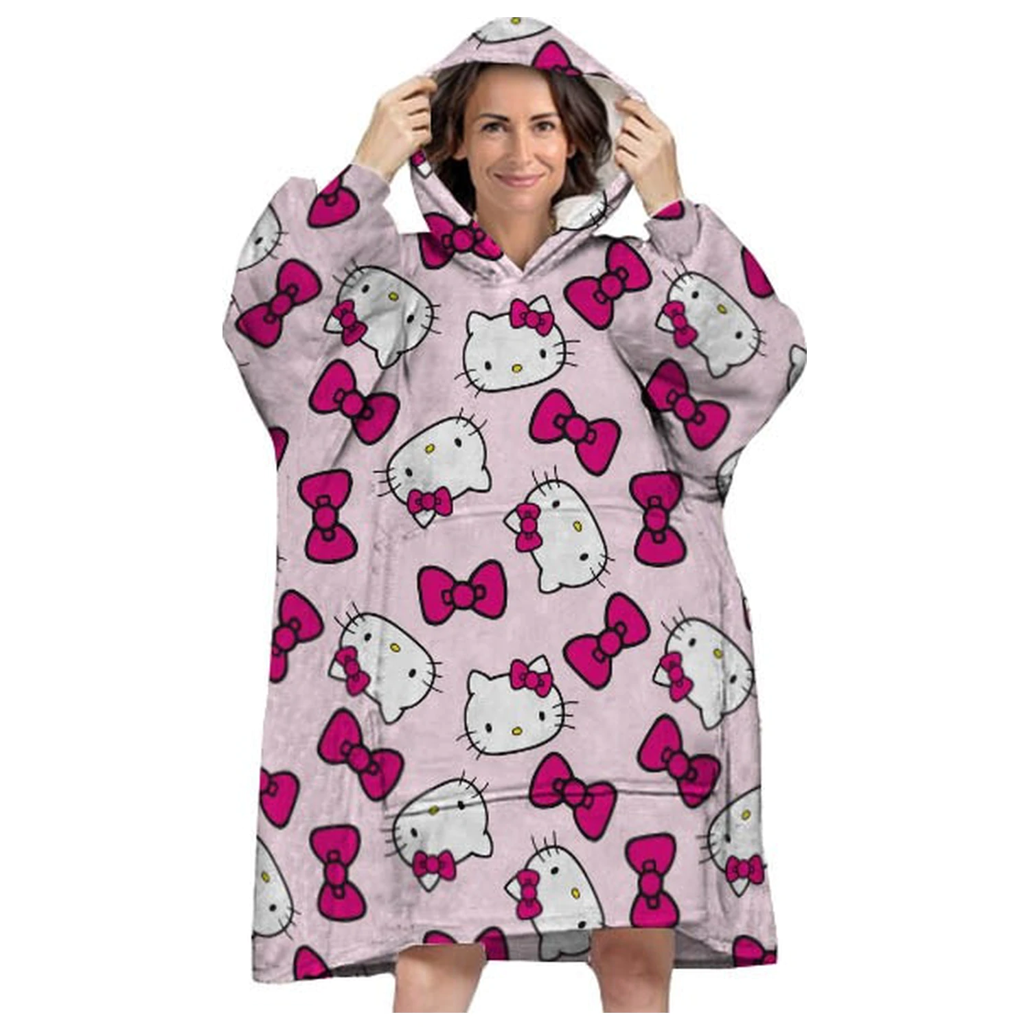 Hello Kitty Bow Erwachsene tragbare Plüsch Fleece-Decke Poncho Produktfoto