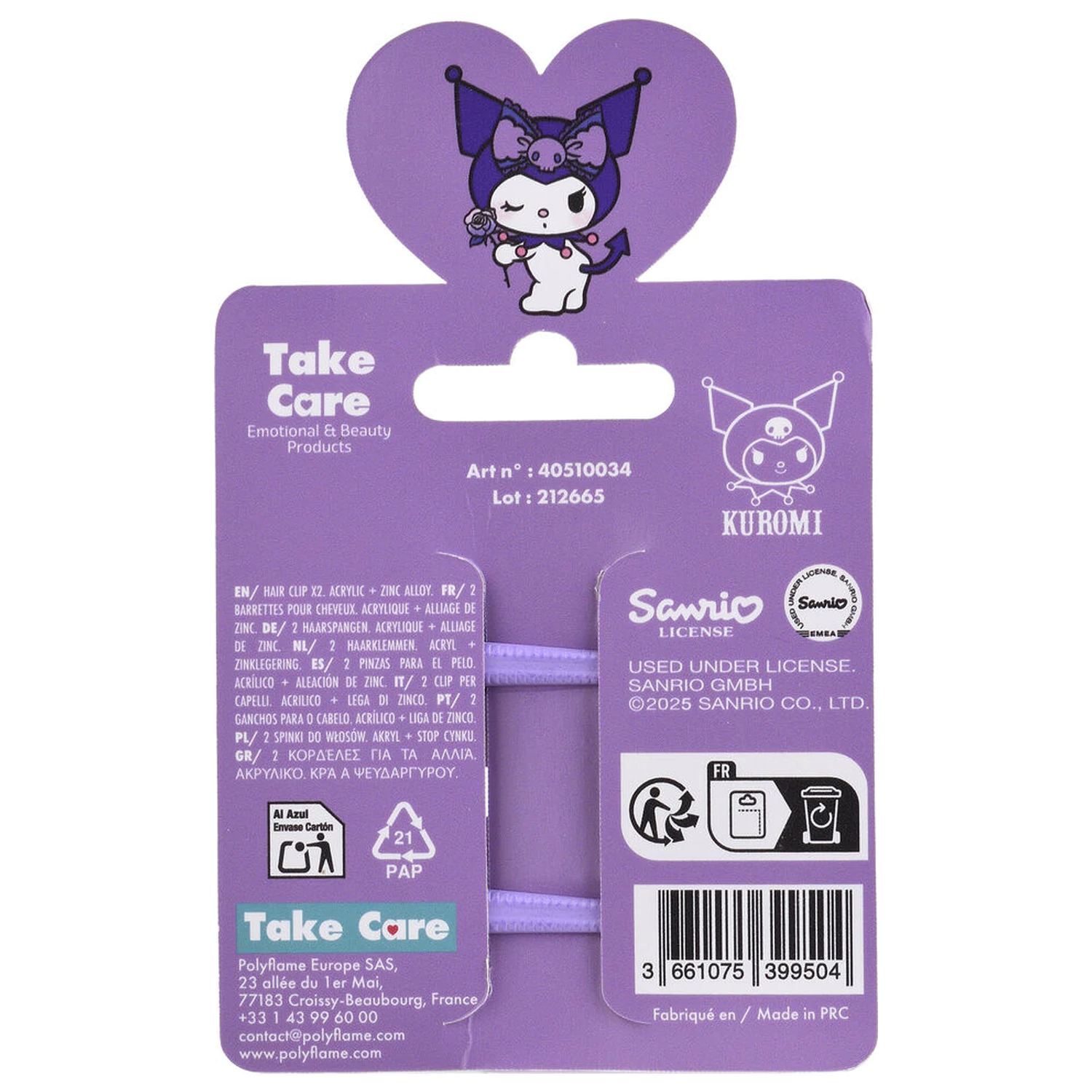 Hello Kitty Kuromi Packung mit 2 Haarspangen Produktfoto