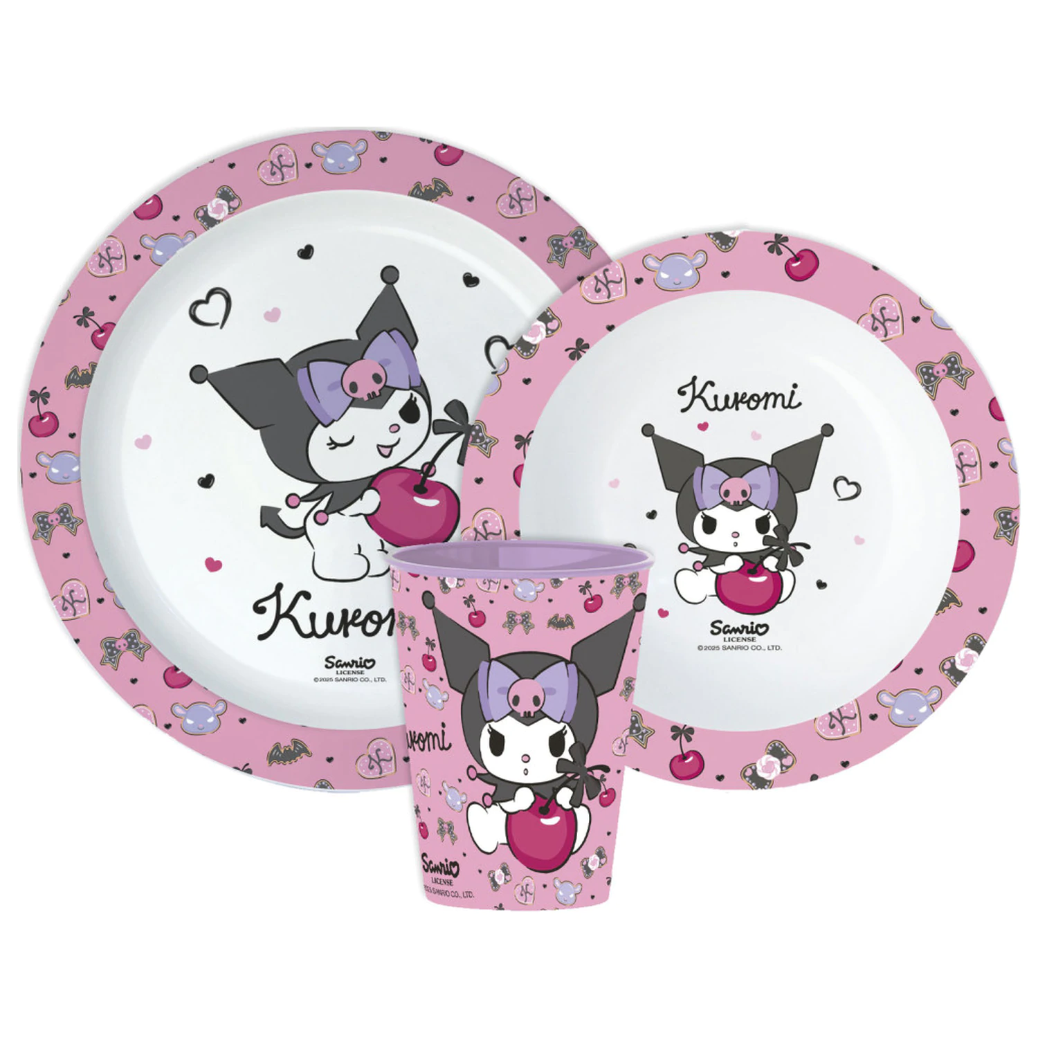 Hello Kitty Kuromi Essgeschirr-Set, Micro Plastic Set, mit 260 ml Glas Produktfoto