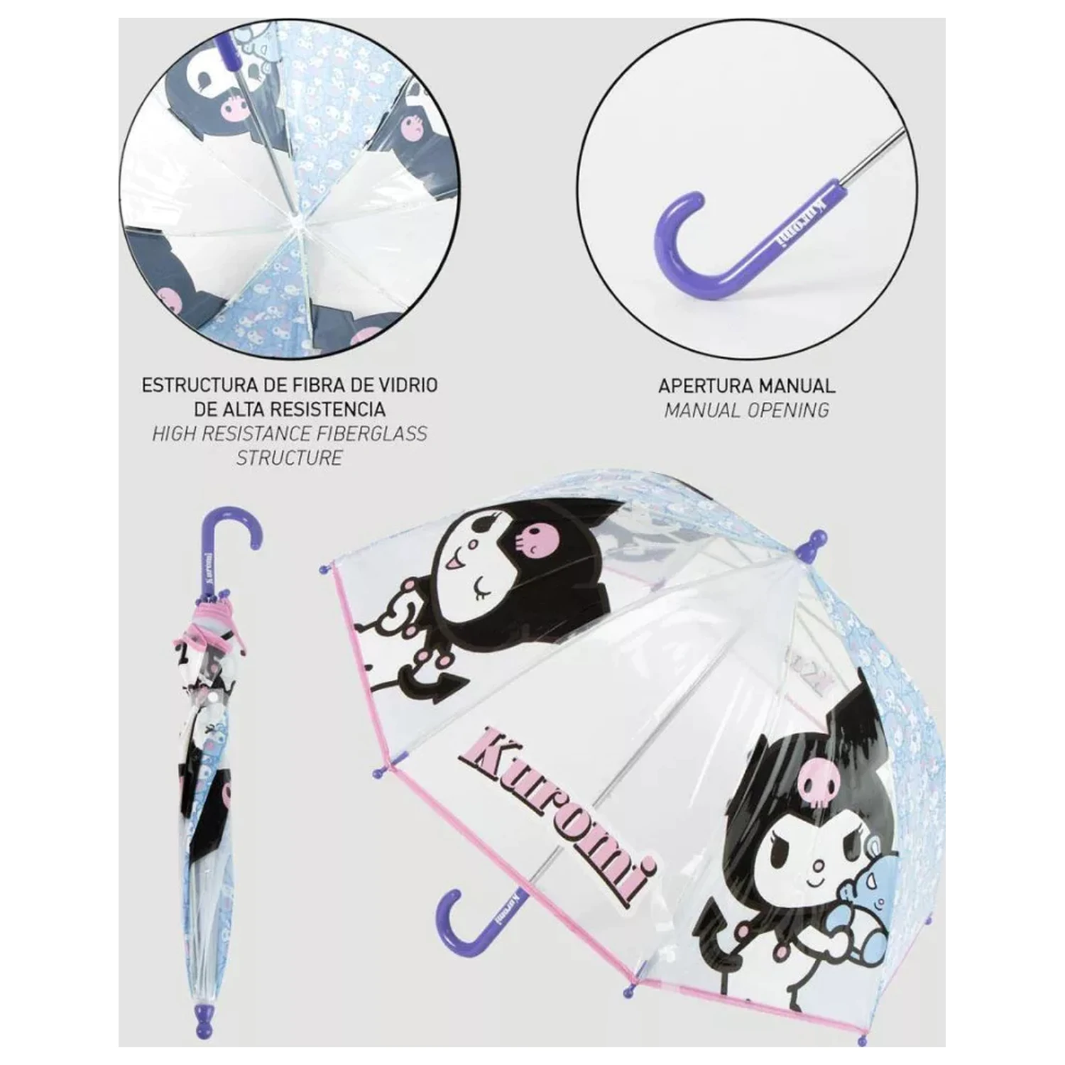 Hello Kitty Kuromi Kinder klar Regenschirm Produktfoto