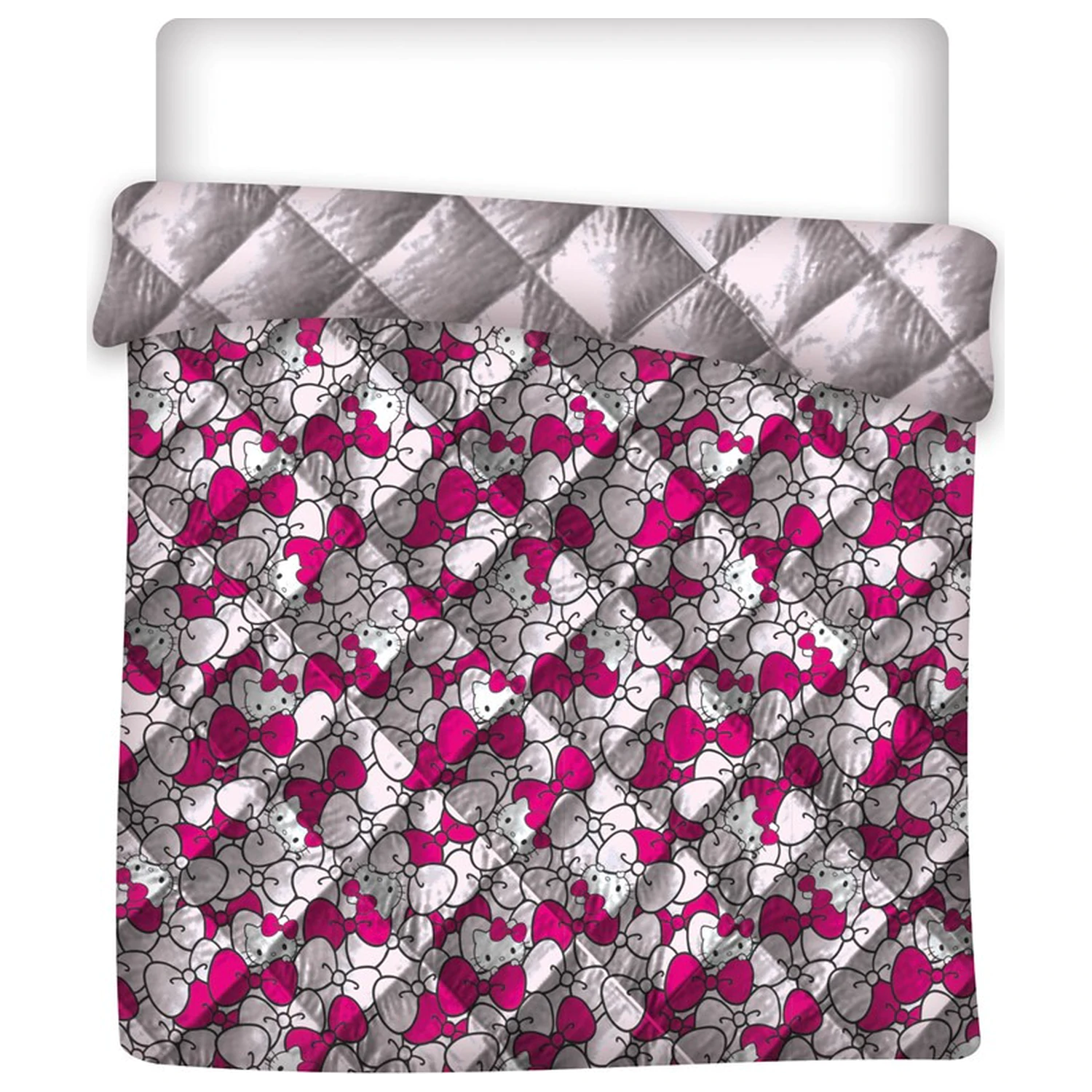 Hello Kitty Pink Bow Gesteppter Bettdeckenbezug, Steppdecke 240x220cm Produktfoto