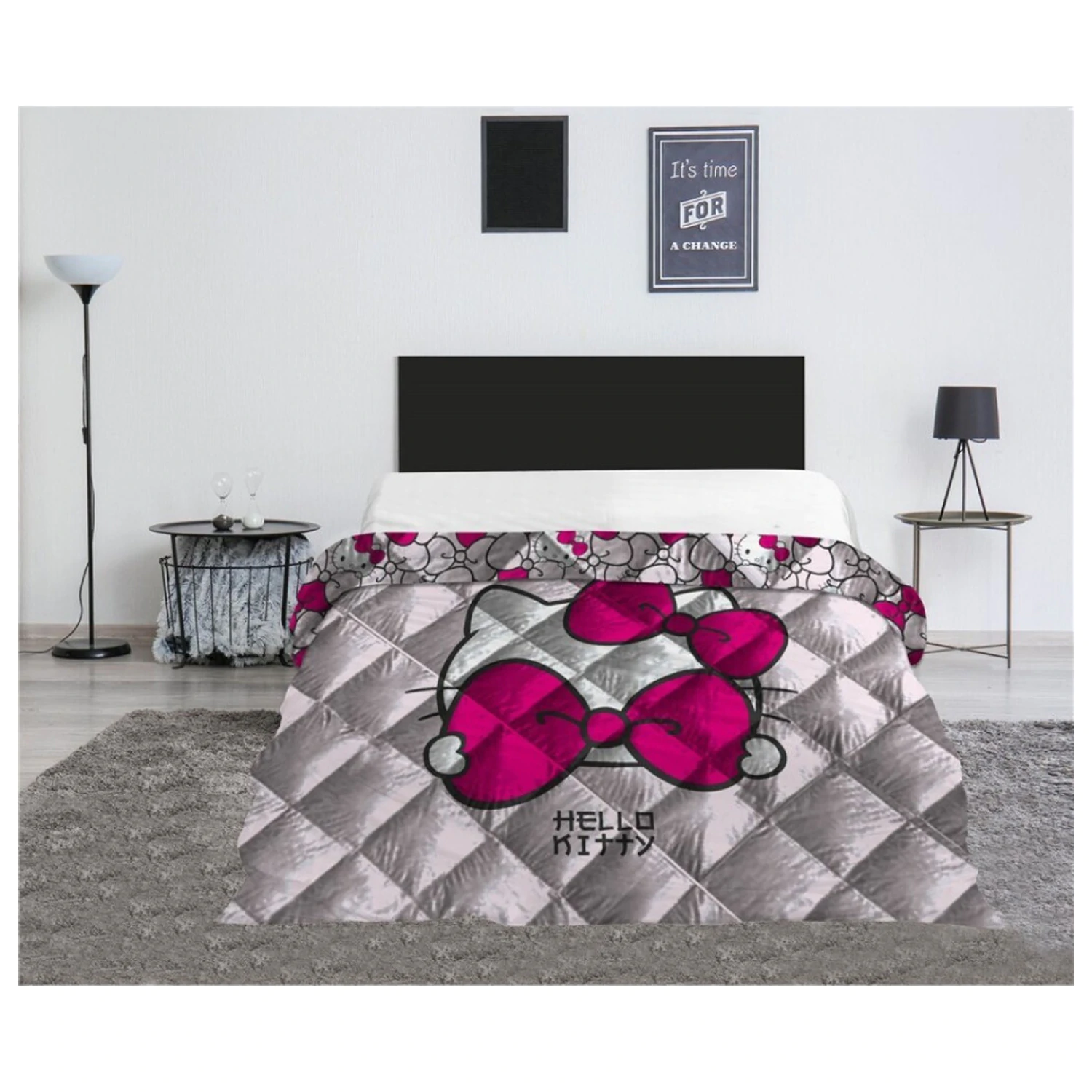 Hello Kitty Pink Bow Gesteppter Bettdeckenbezug, Steppdecke 240x220cm Produktfoto