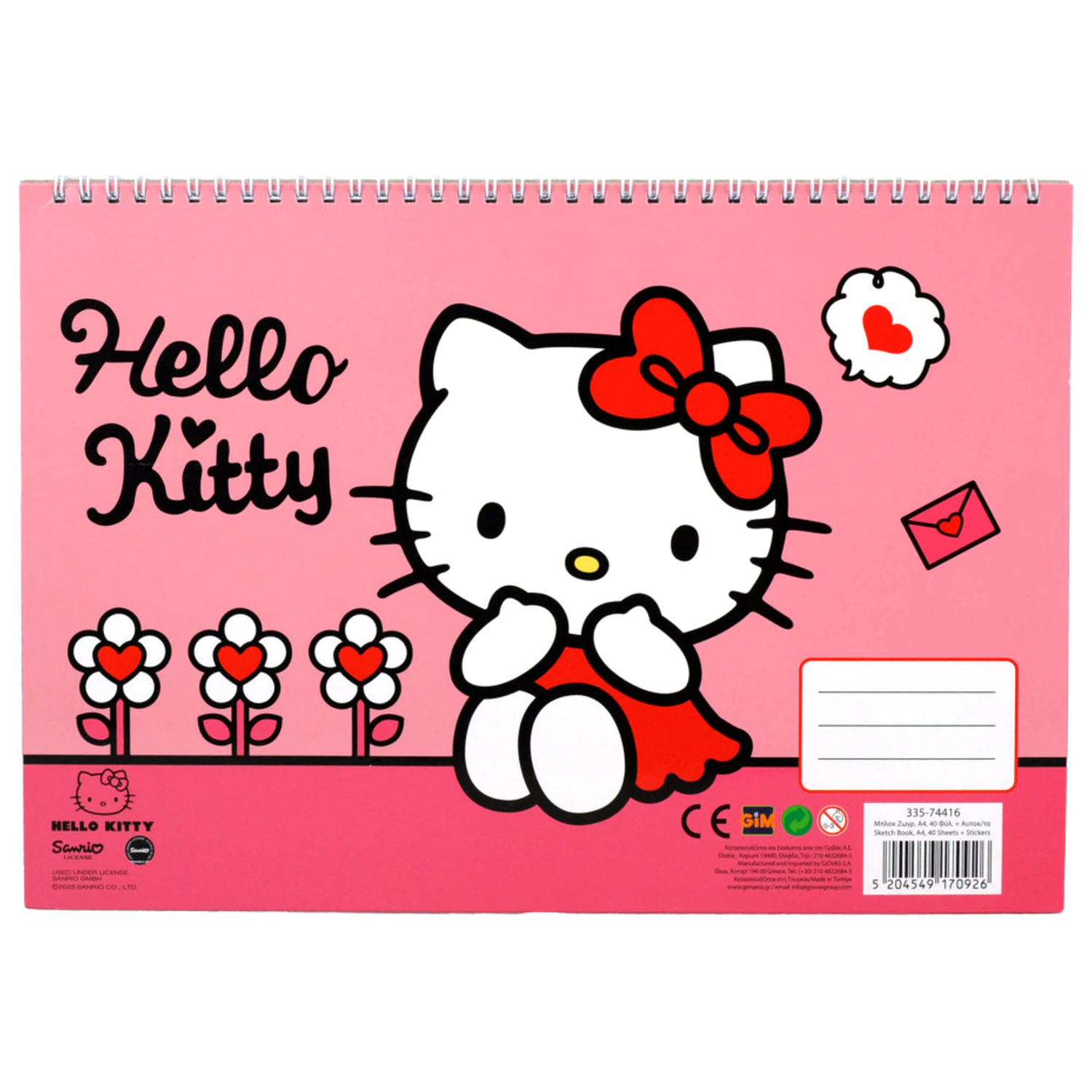 Hello Kitty Sweetheart A4 Spiral-Skizzenbuch 40 Blatt mit Aufklebern Produktfoto