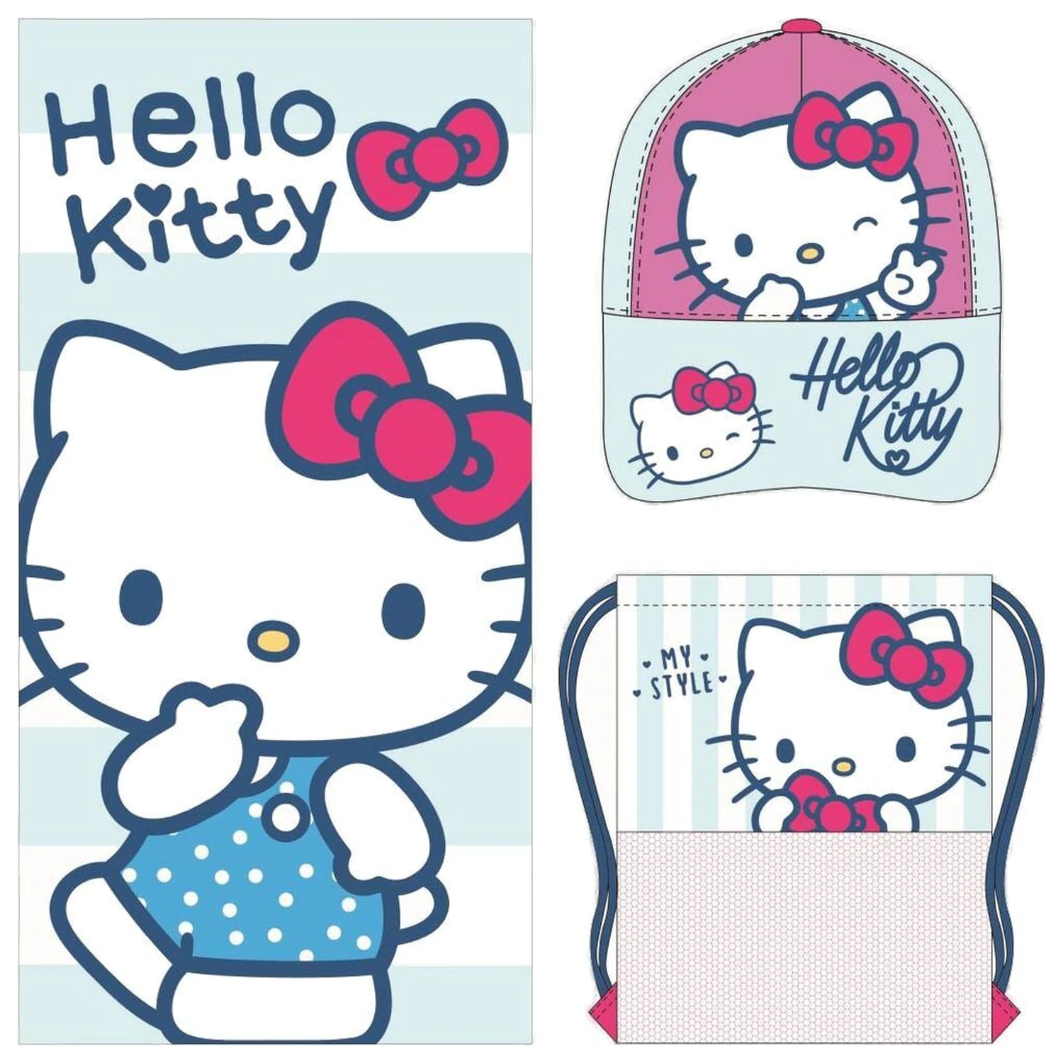 Hello Kitty Handtuch, Taschen und Mützen Set Produktfoto