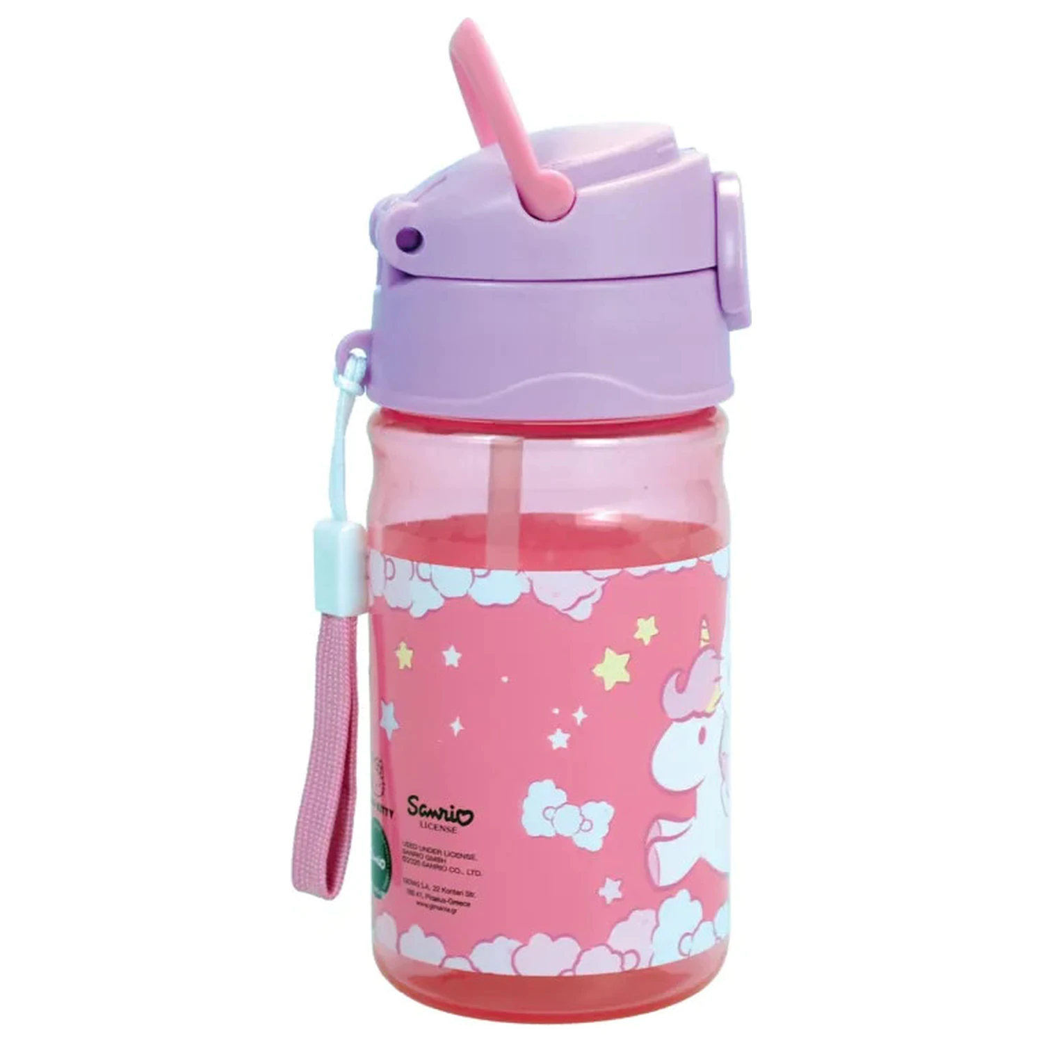Hello Kitty Unicorn Trinkflasche aus Kunststoff mit Strohhalm und Trageschlaufe 350 ml Produktfoto