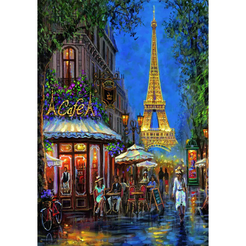 High Quality Night at the Eiffel Cafe Puzzle 500St Produktfoto