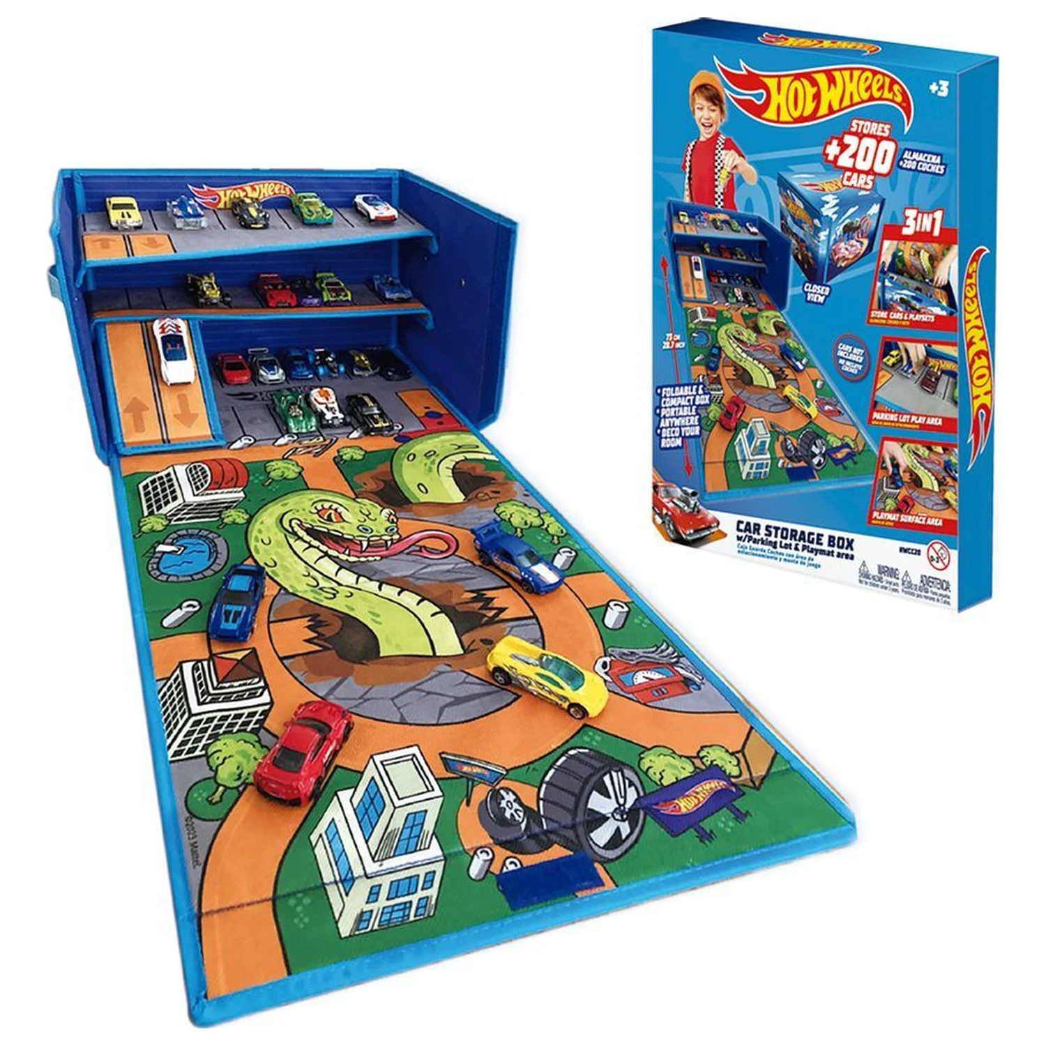 Hot Wheels Auto Organizerbox mit Strecke und Spielbereich Produktfoto
