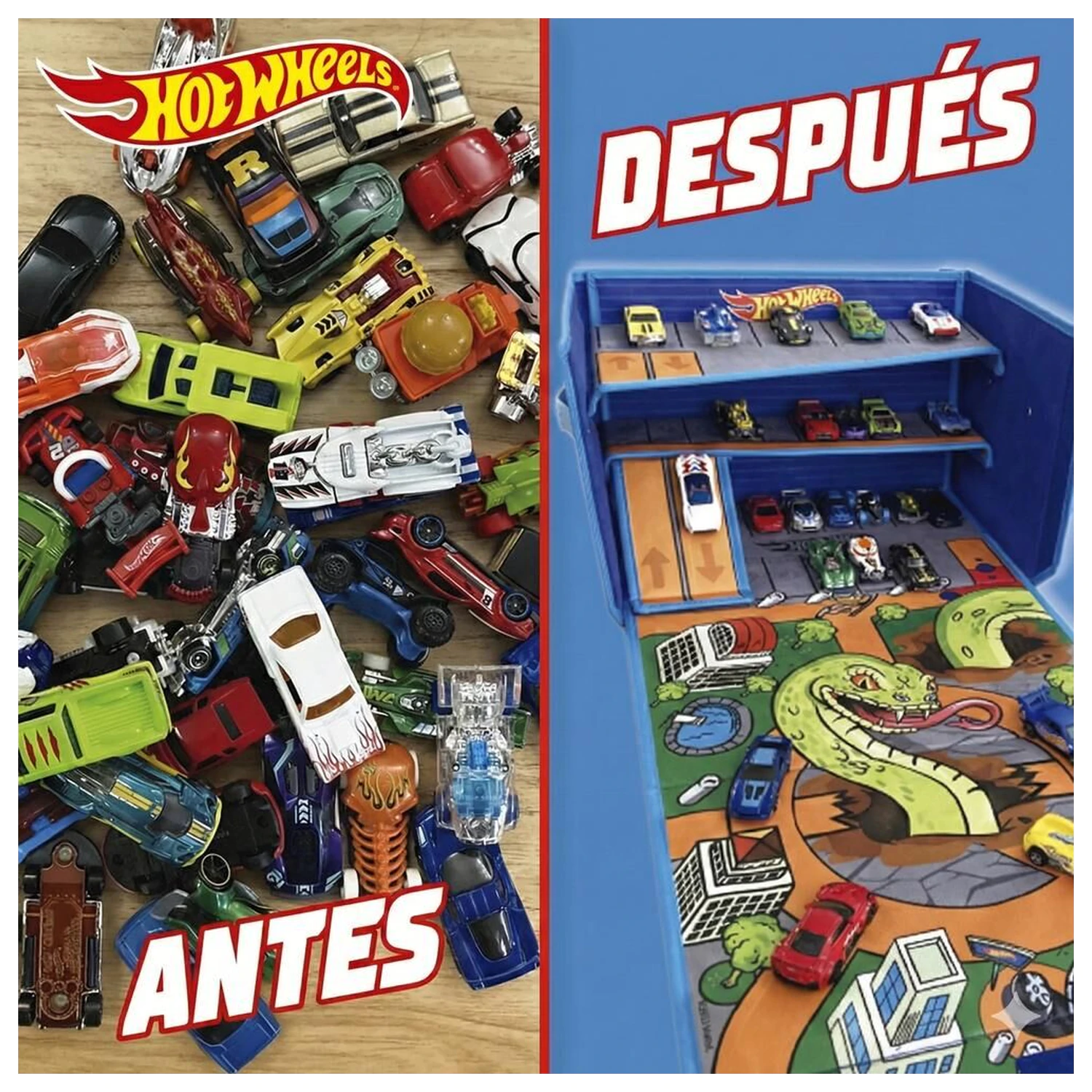 Hot Wheels Auto Organizerbox mit Strecke und Spielbereich Produktfoto