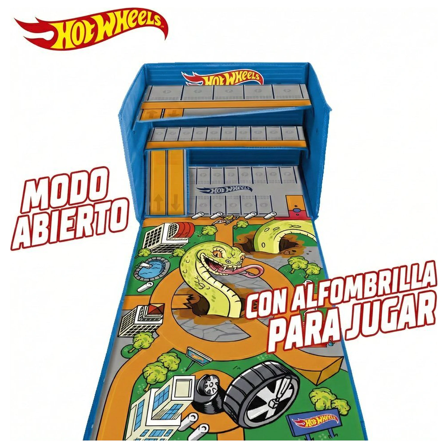 Hot Wheels Auto Organizerbox mit Strecke und Spielbereich Produktfoto
