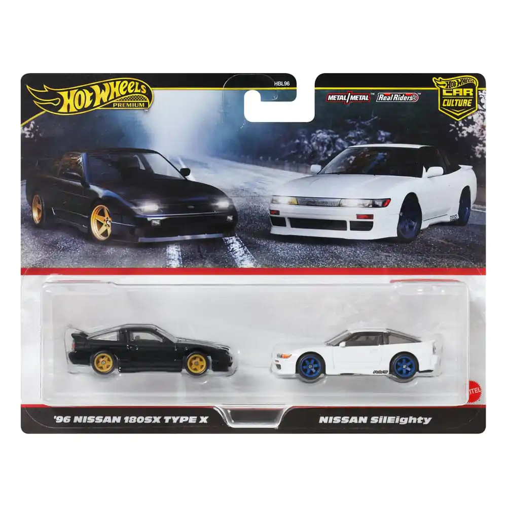 Hot Wheels Premium Car Culture Diecast Fahrzeug 2er-Pack 1/64 '96 Nissan 180SX Type X & Nissan SilEighty Produktfoto