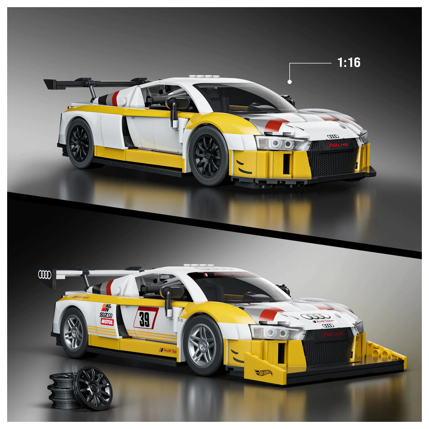 Hot Wheels Elite Mattel Brick Shop Bausatz 1/16 '15 Audi R8 LMS Produktfoto