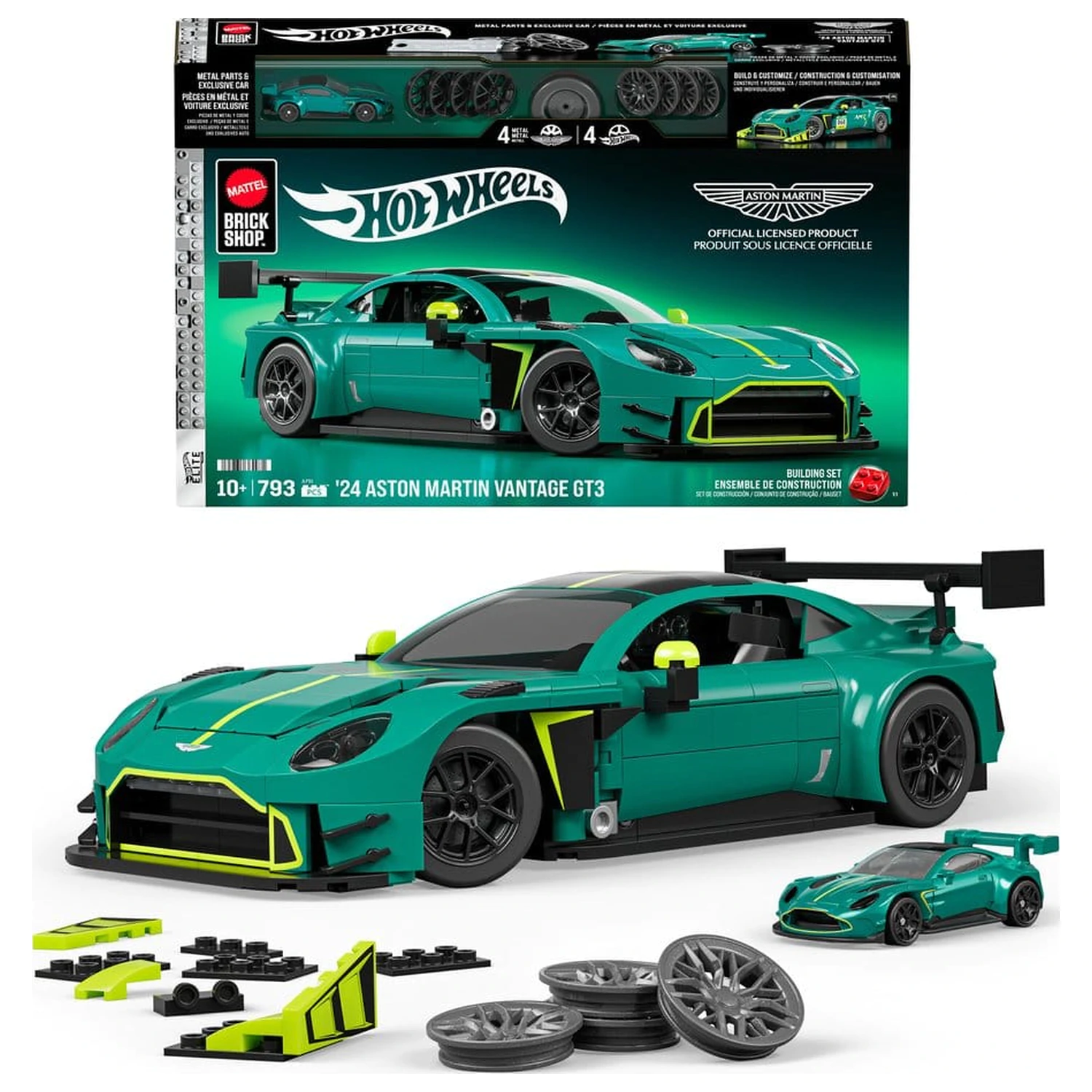 Hot Wheels Elite Mattel Brick Shop Bausatz 1/16 '24 Aston Martin Vantage GT3 Produktfoto