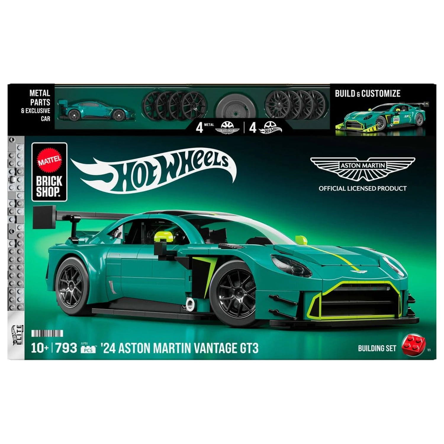 Hot Wheels Elite Mattel Brick Shop Bausatz 1/16 '24 Aston Martin Vantage GT3 Produktfoto