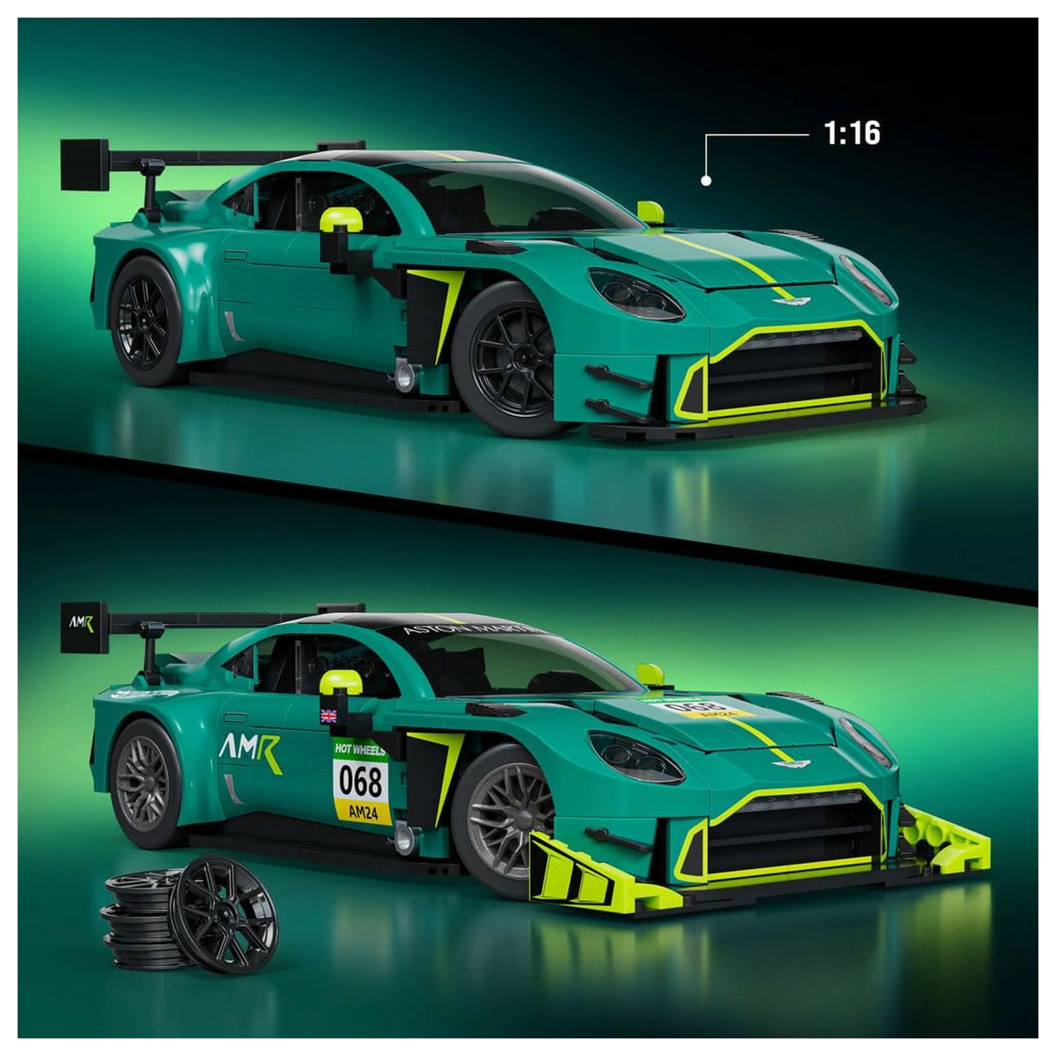 Hot Wheels Elite Mattel Brick Shop Bausatz 1/16 '24 Aston Martin Vantage GT3 Produktfoto