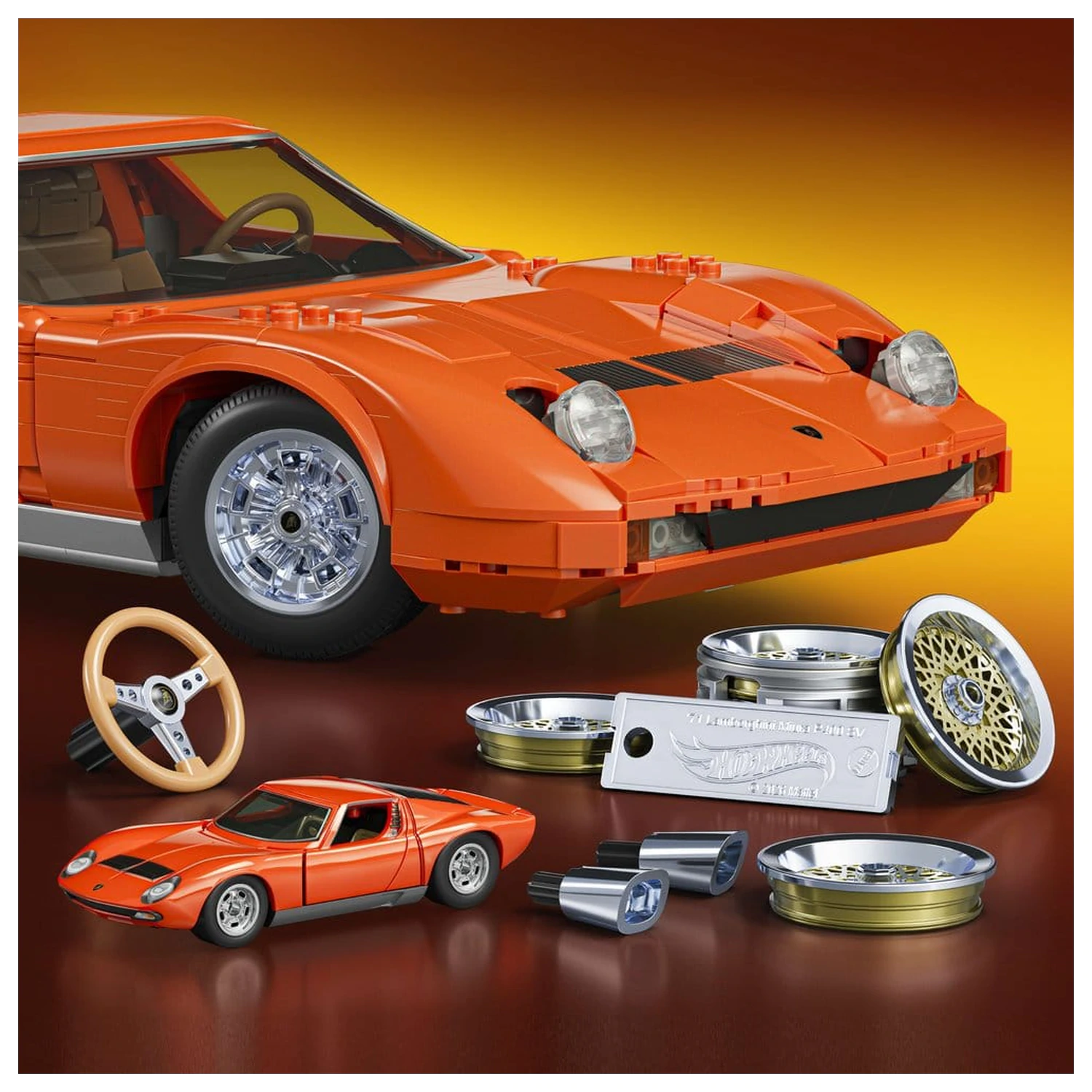 Hot Wheels Premium Mattel Brick Shop Bausatz 1/12 Lamborghini Miura P400 SV Produktfoto