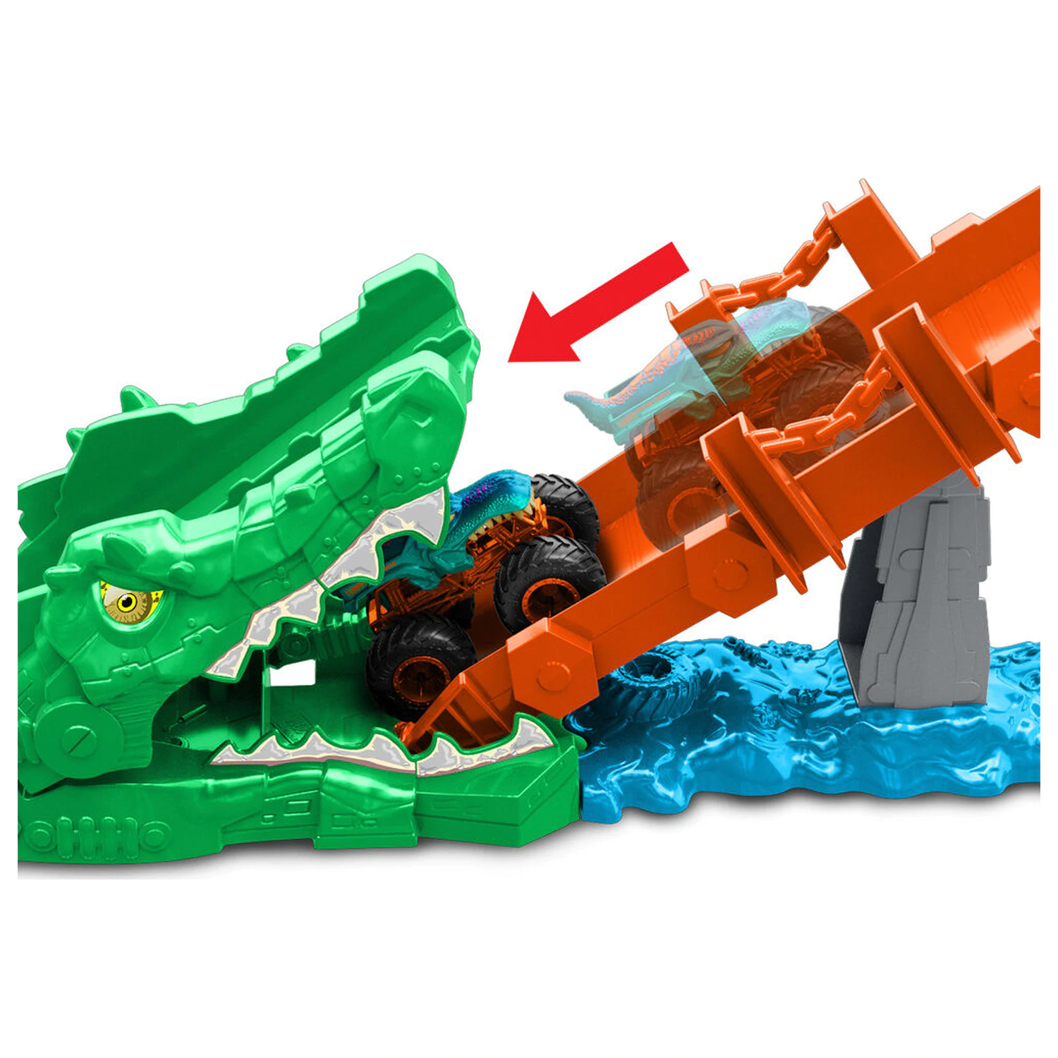 Hot Wheels Monster Trucks Cocodrile Crash Challenge Spielset Produktfoto