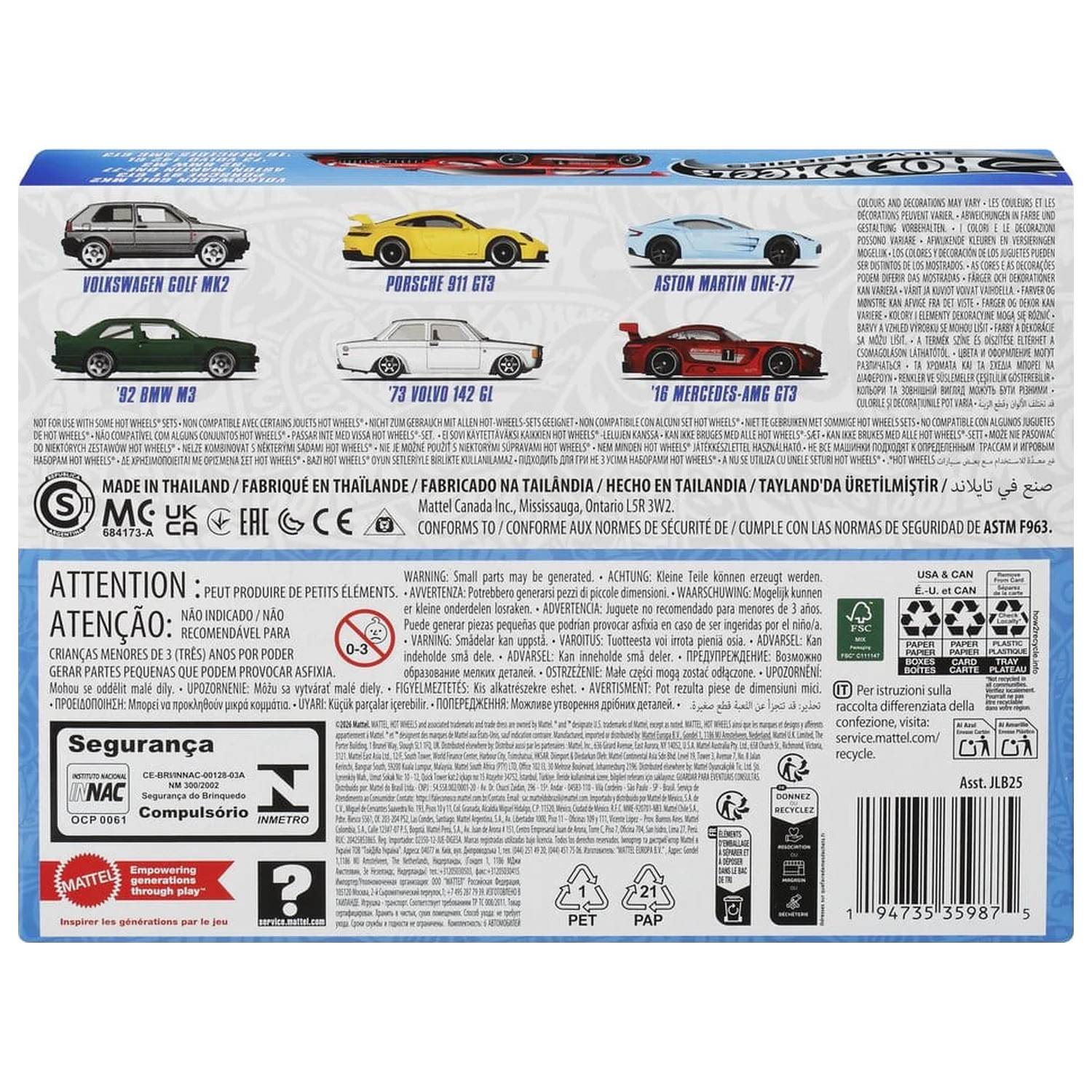 Hot Wheels Silver Series Die-Cast Fahrzeug 6er-Pack 1/64 Euro Style Produktfoto
