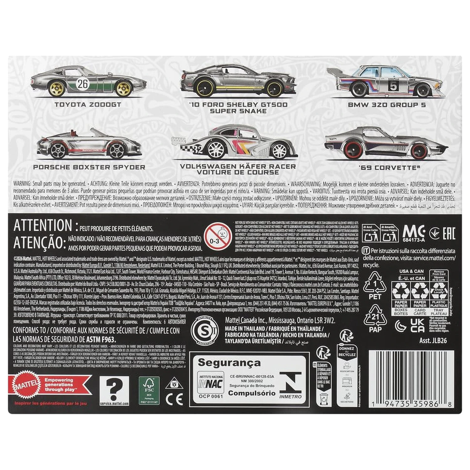 Hot Wheels Silver Series Die-Cast Fahrzeug 6er-Pack 1/64 ZAMAC Produktfoto