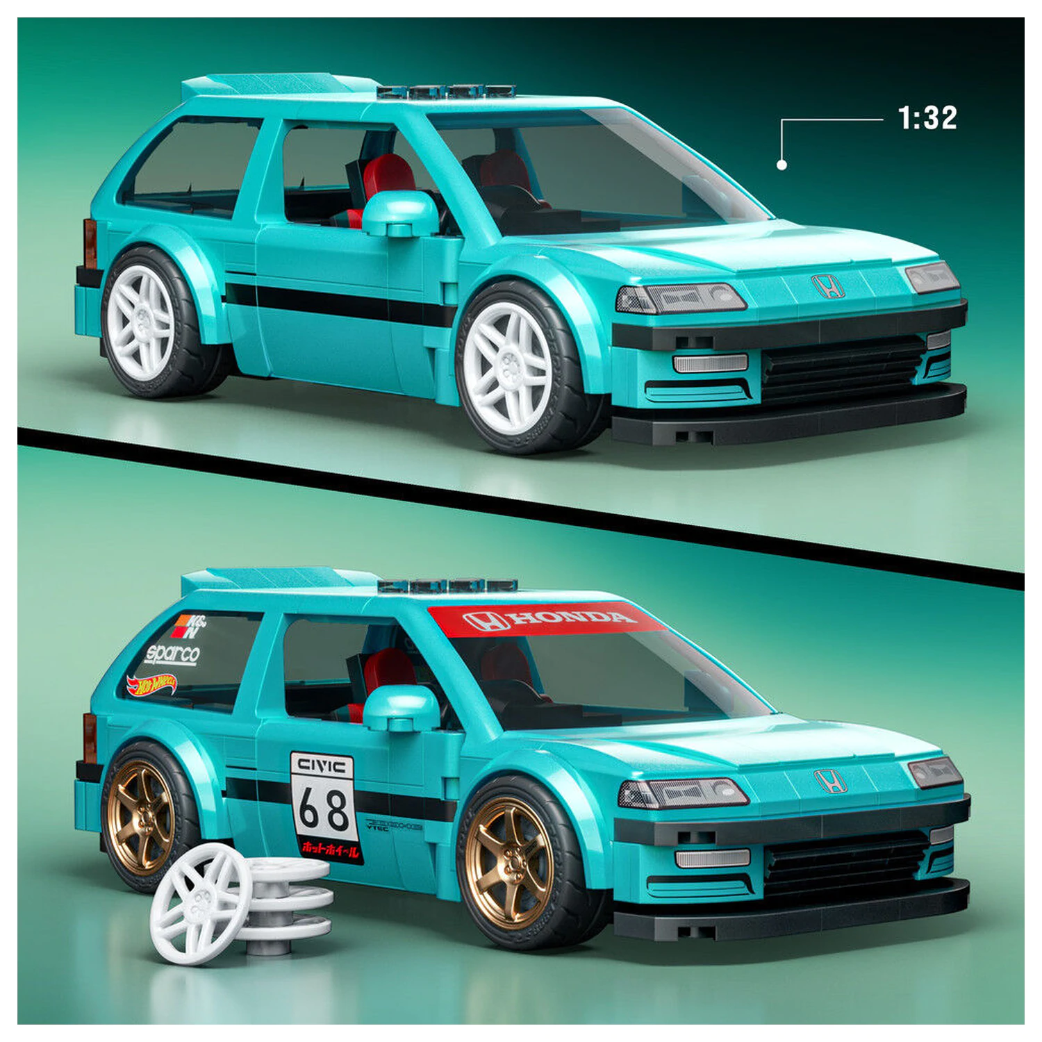 Hot Wheels Speed Series Mattel Brick Shop Bauset 1/32 Custom ’90 Honda Civic EF Produktfoto
