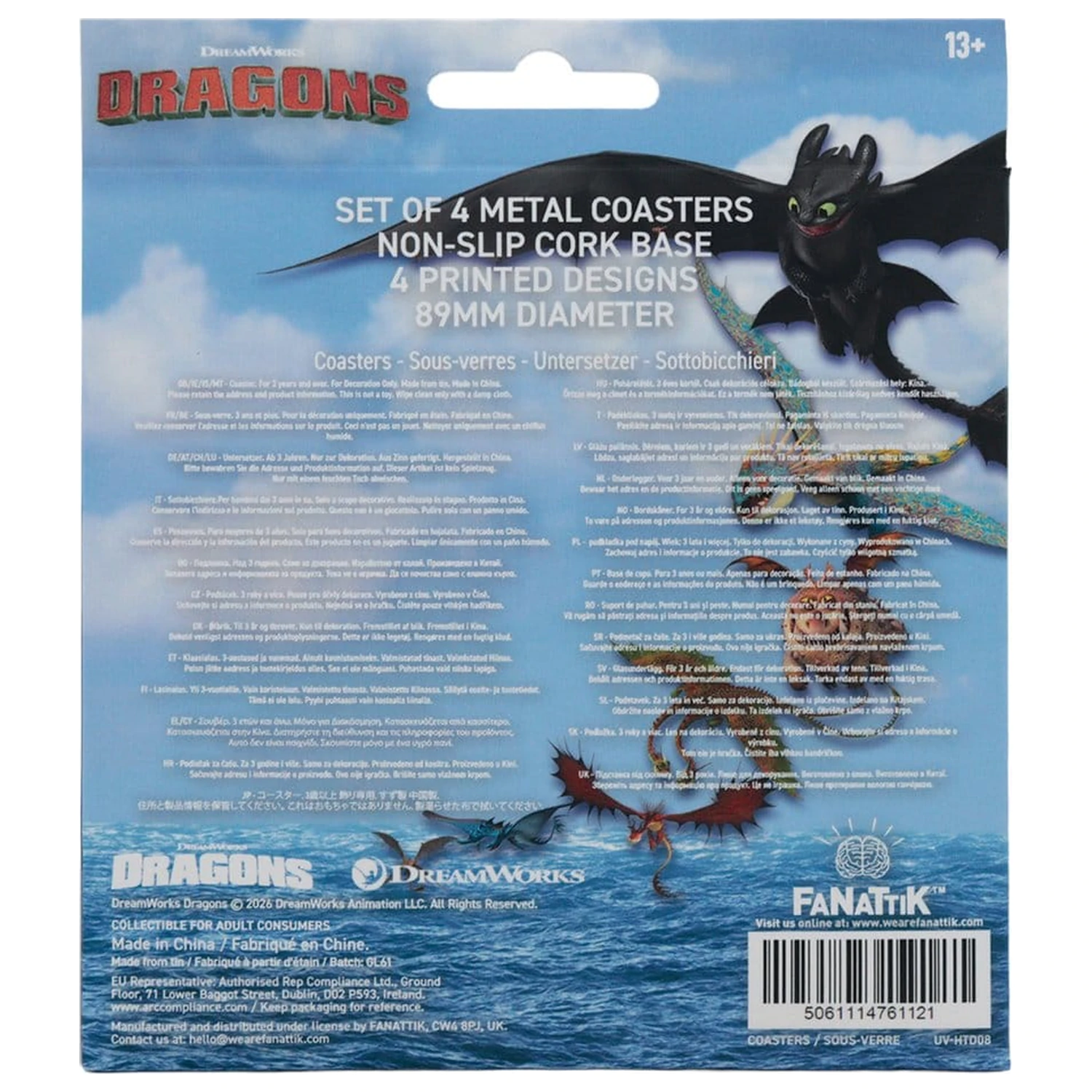 How to Train Your Dragon Untersetzer 4er-Pack Drachenbedruckter Metall Produktfoto