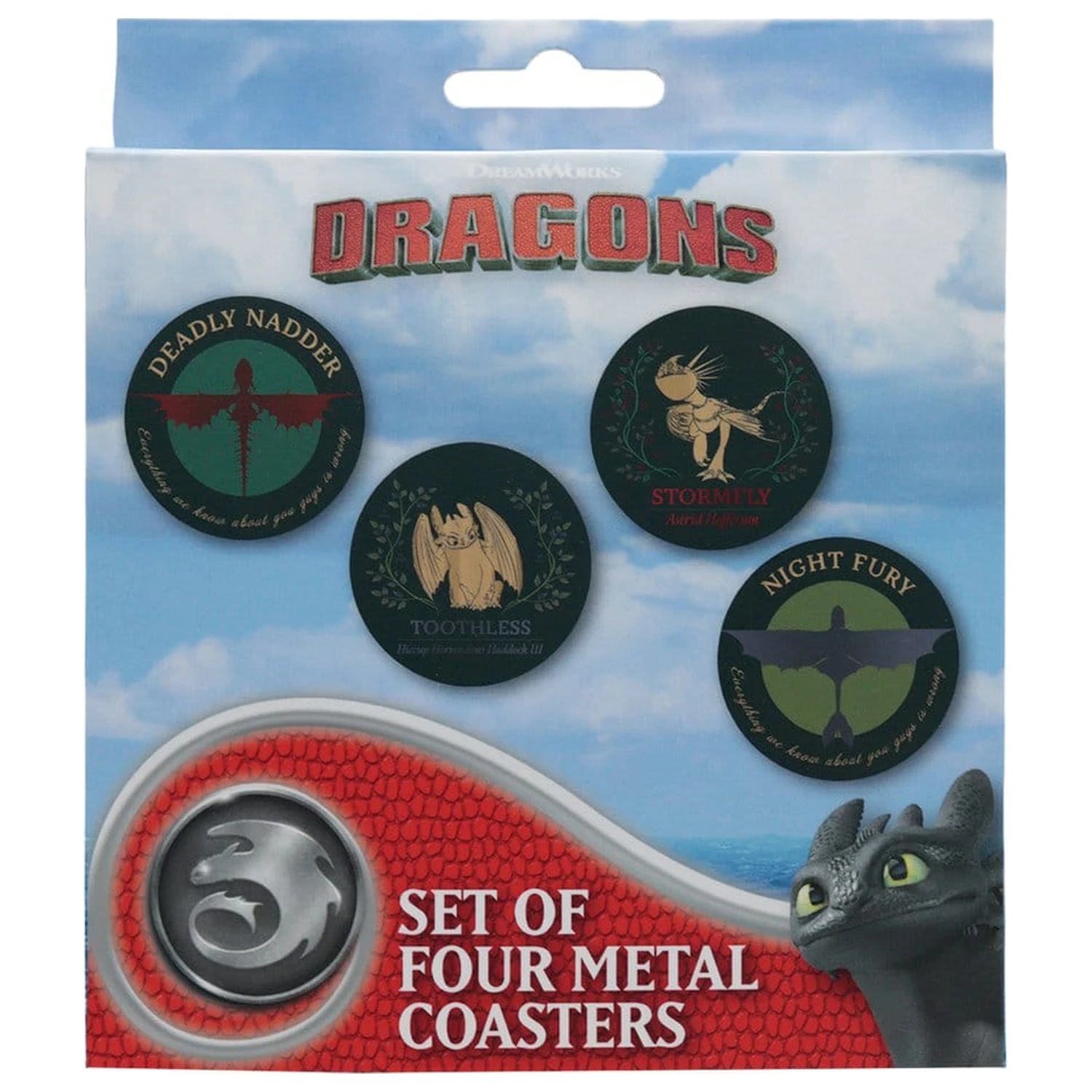 How to Train Your Dragon Untersetzer 4er-Pack Drachenbedruckter Metall Produktfoto