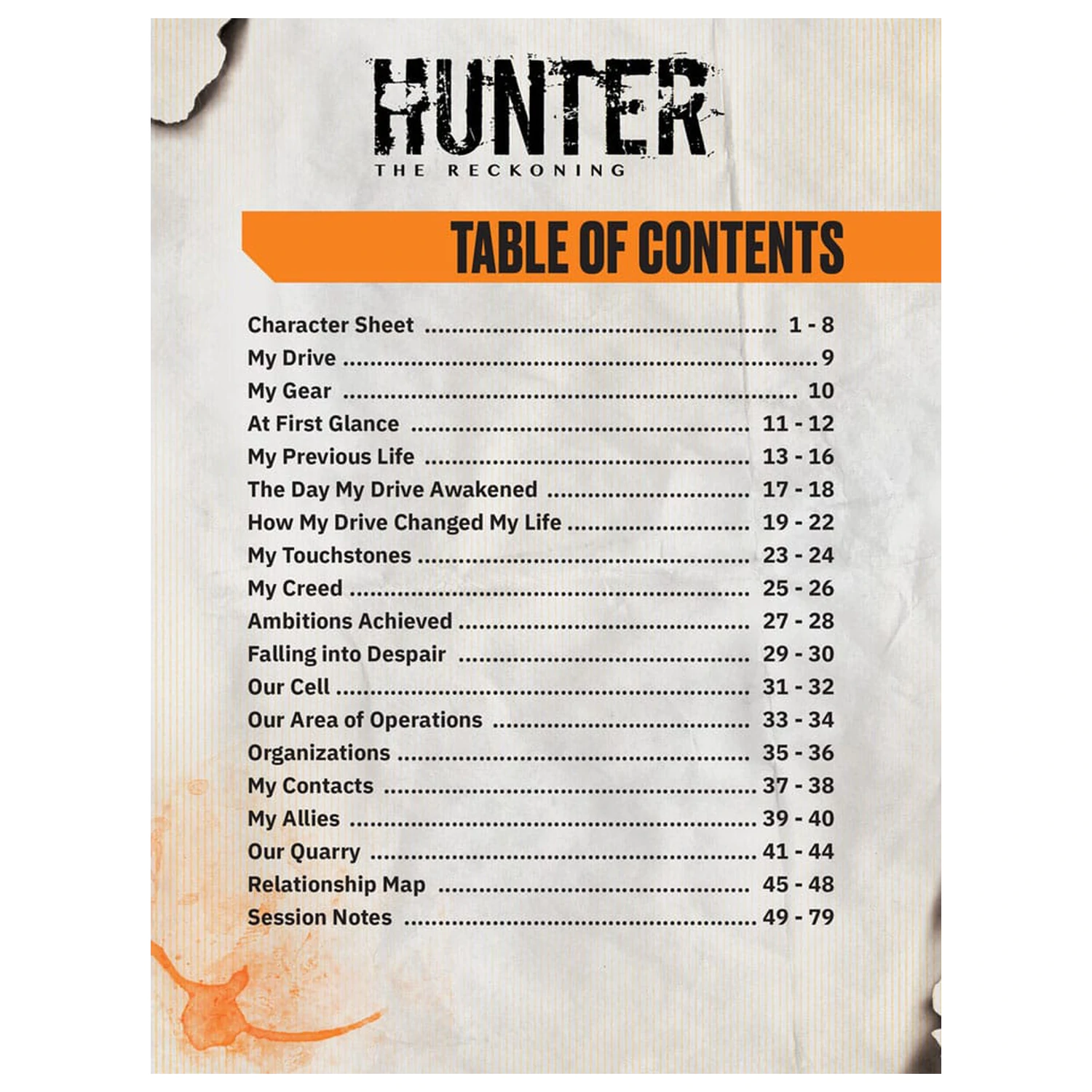 Hunter: The Reckoning 5th Edition Rollenspiel Notizbuch Erweitertes Charakterbogen Notizbuch *englische Ausgabe* Produktfoto