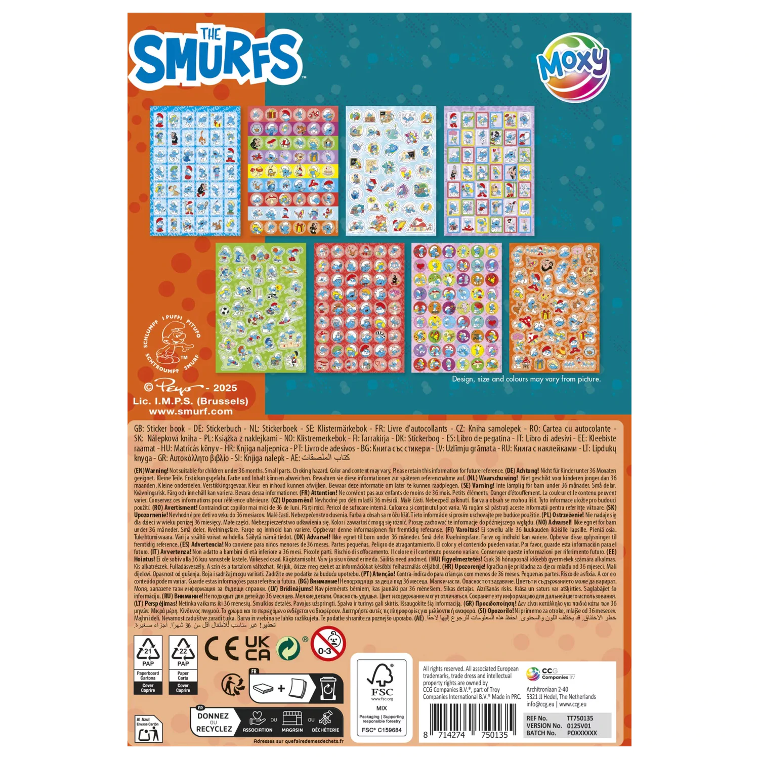 The Smurfs Happy Glitter Sticker Set 8 Blatt Produktfoto