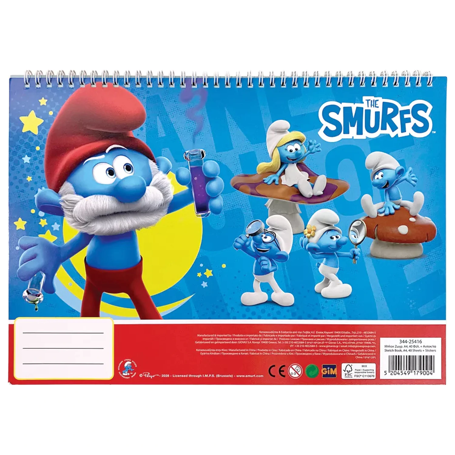 The Smurfs Village A/4 Spiral Skizzenbuch 40 Seiten mit Stickern Produktfoto