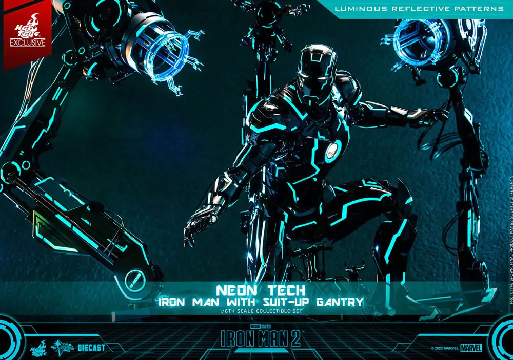 Iron Man 2 Actionfigur 1/6 Neon Tech Iron Man mit Suit-Up Gantry 32 cm termékfotó