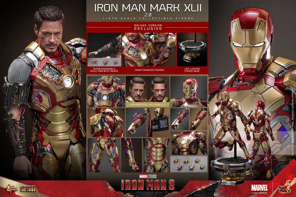 Iron Man 3 Movie Masterpiece Diecast Actionfigur 1/6 Iron Man Mark XLII (2.0) Deluxe 32 cm termékfotó