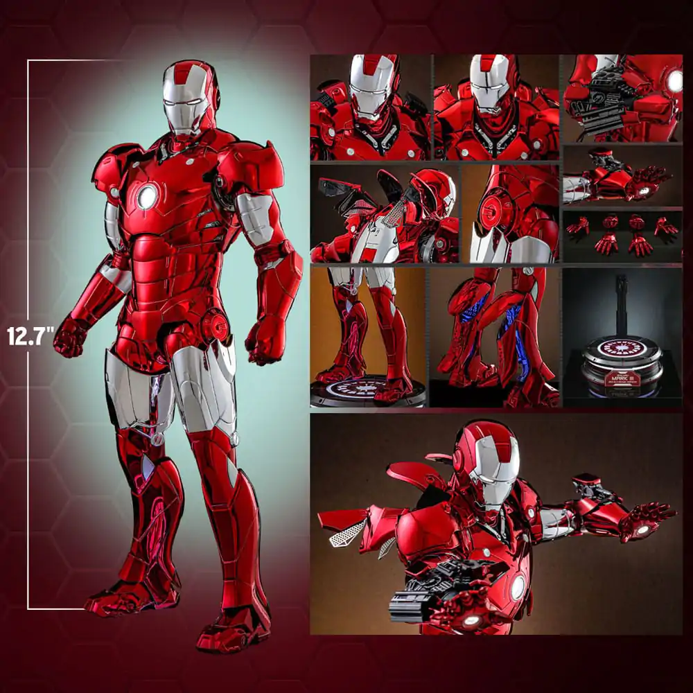 Iron Man Movie Masterpiece Diecast Actionfigur 1/6 Iron Man Mark III (Red &amp; Chrome Version) Hot Toys Exclusive 32 cm Produktfoto
