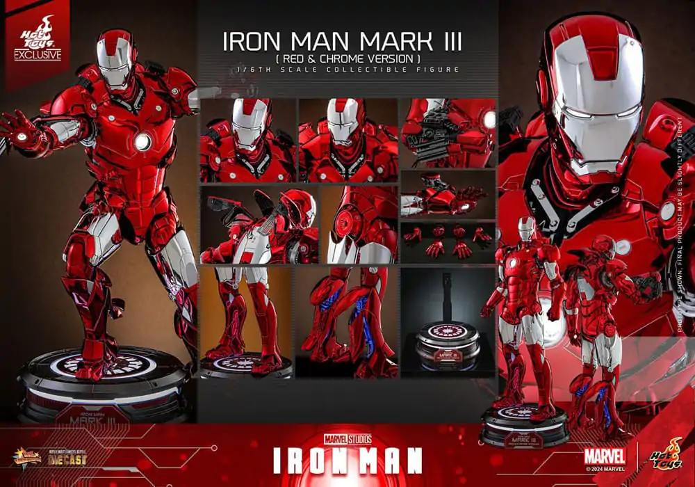 Iron Man Movie Masterpiece Diecast Actionfigur 1/6 Iron Man Mark III (Red &amp; Chrome Version) Hot Toys Exclusive 32 cm Produktfoto