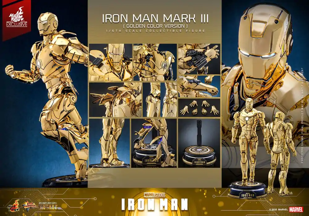 Iron Man Movie Masterpiece Diecast Actionfigur 1/6 Iron Man Mark III (Gold Color Version) Hot Toys Exclusive 33 cm Produktfoto