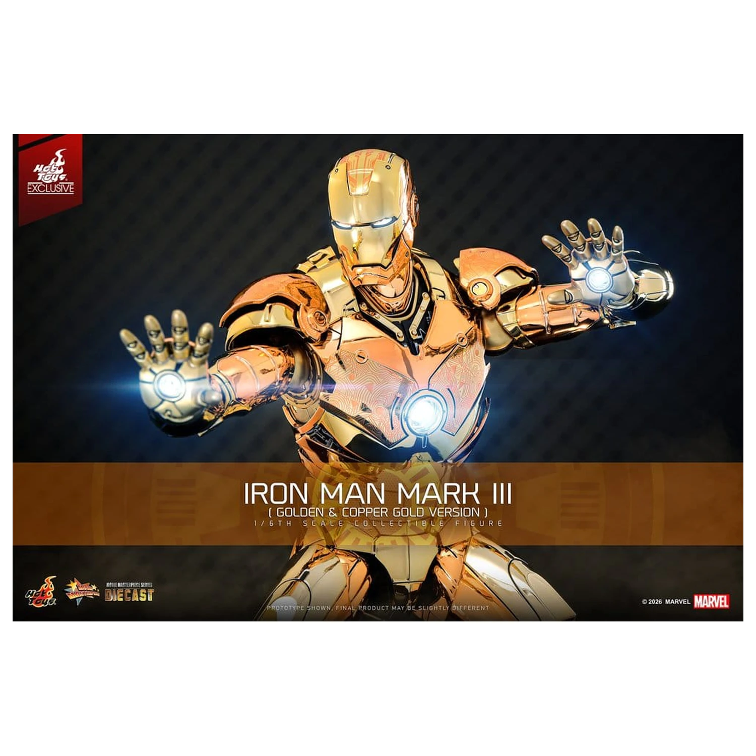 Iron Man Movie Masterpiece Druckguss-Actionfigur 1/6 Iron Man Mark III (Golden & Copper Gold Version) Hot Toys Exklusive 33 cm Produktfoto