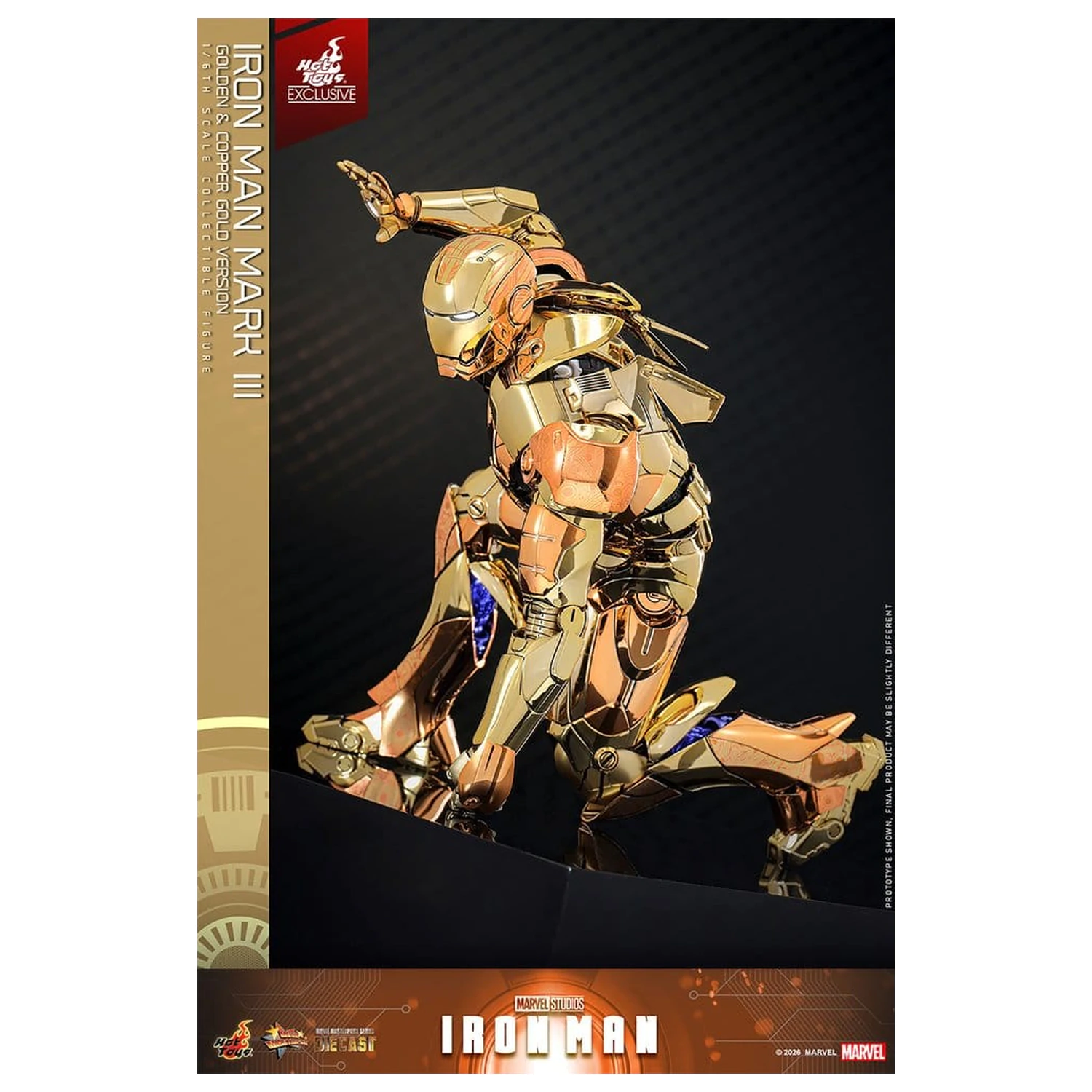 Iron Man Movie Masterpiece Druckguss-Actionfigur 1/6 Iron Man Mark III (Golden & Copper Gold Version) Hot Toys Exklusive 33 cm Produktfoto