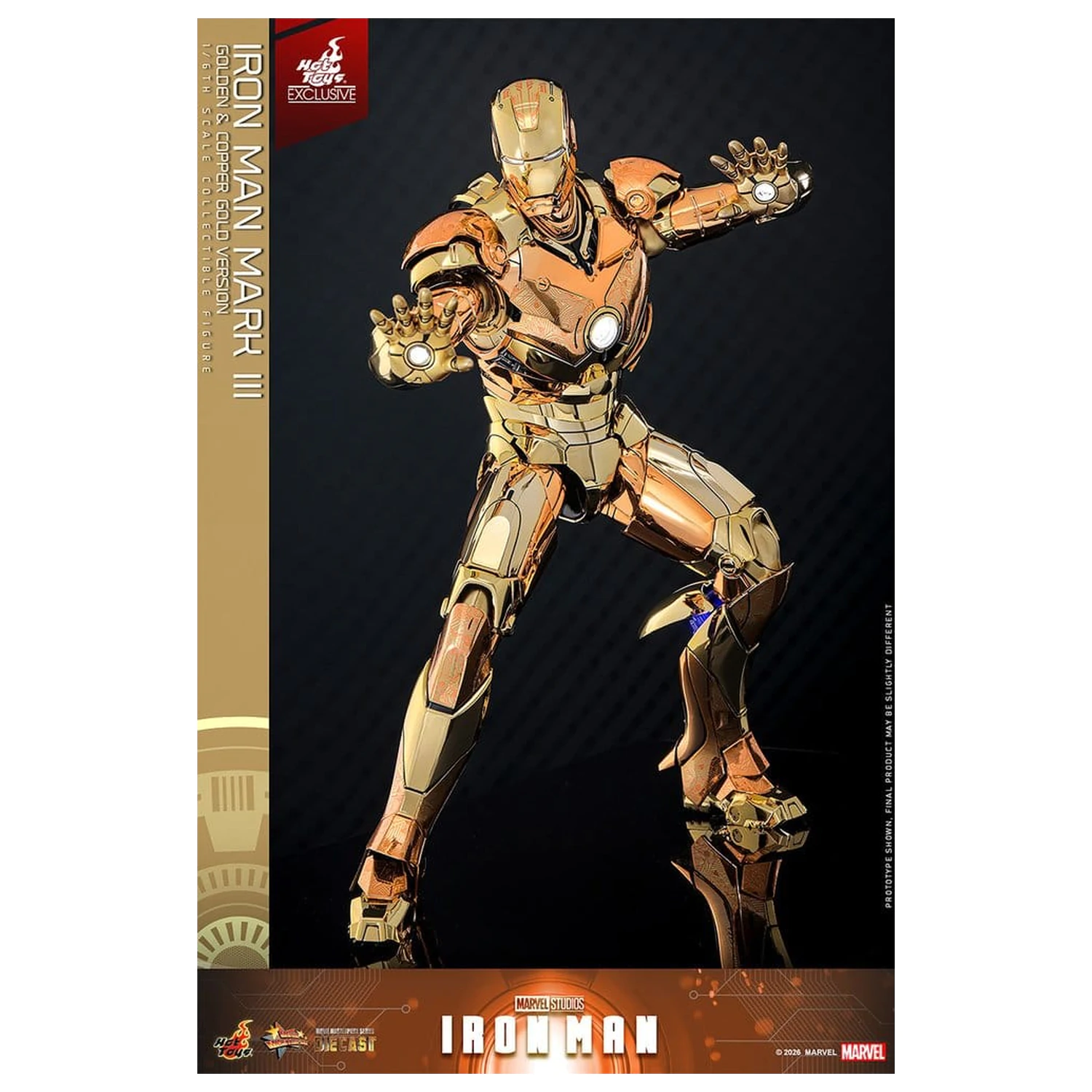 Iron Man Movie Masterpiece Druckguss-Actionfigur 1/6 Iron Man Mark III (Golden & Copper Gold Version) Hot Toys Exklusive 33 cm Produktfoto
